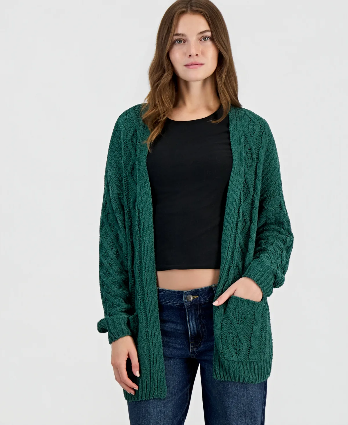 Cable-Knit Chenille Midi Cardigan