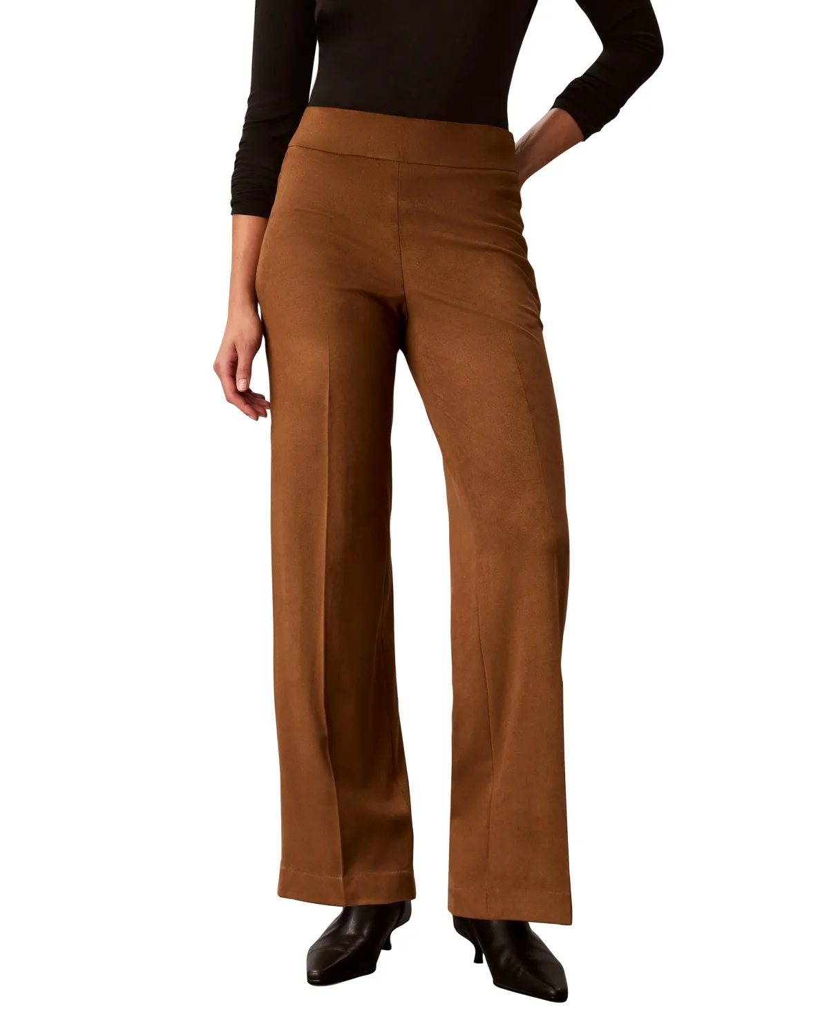 Wide-Leg Pull-On High-Rise Pants by Calvin Klein