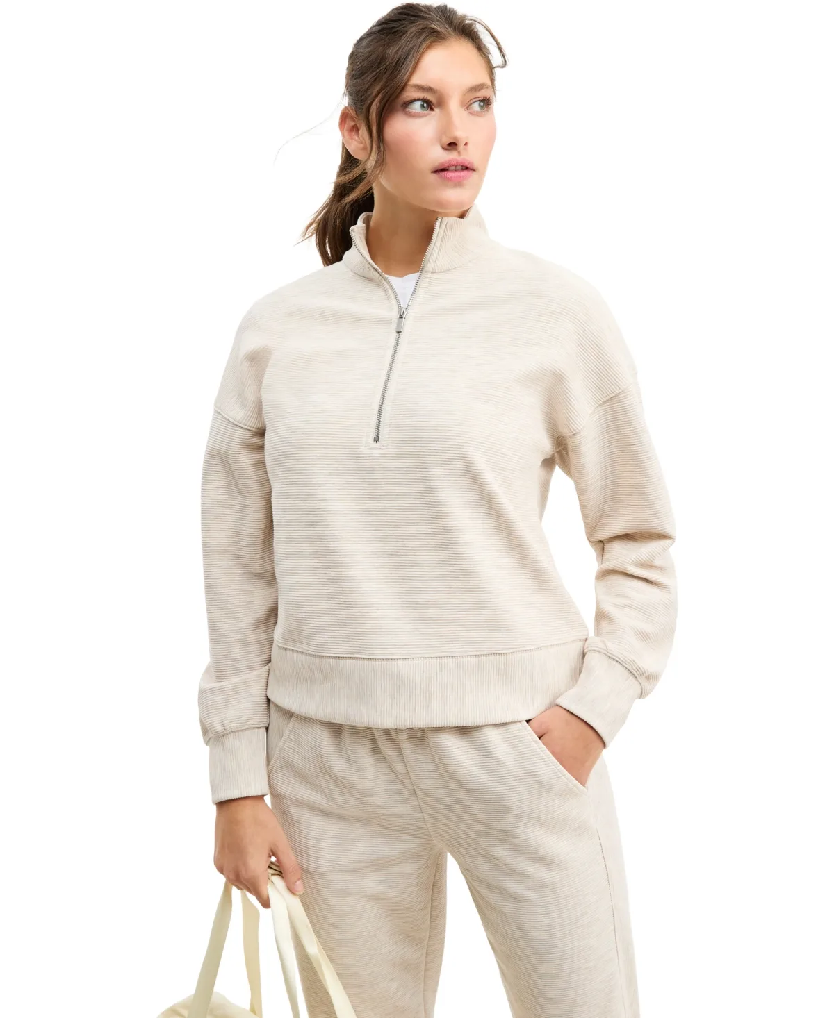 Ottoman-Rib 1/2 Zip Mock Neck Pullover