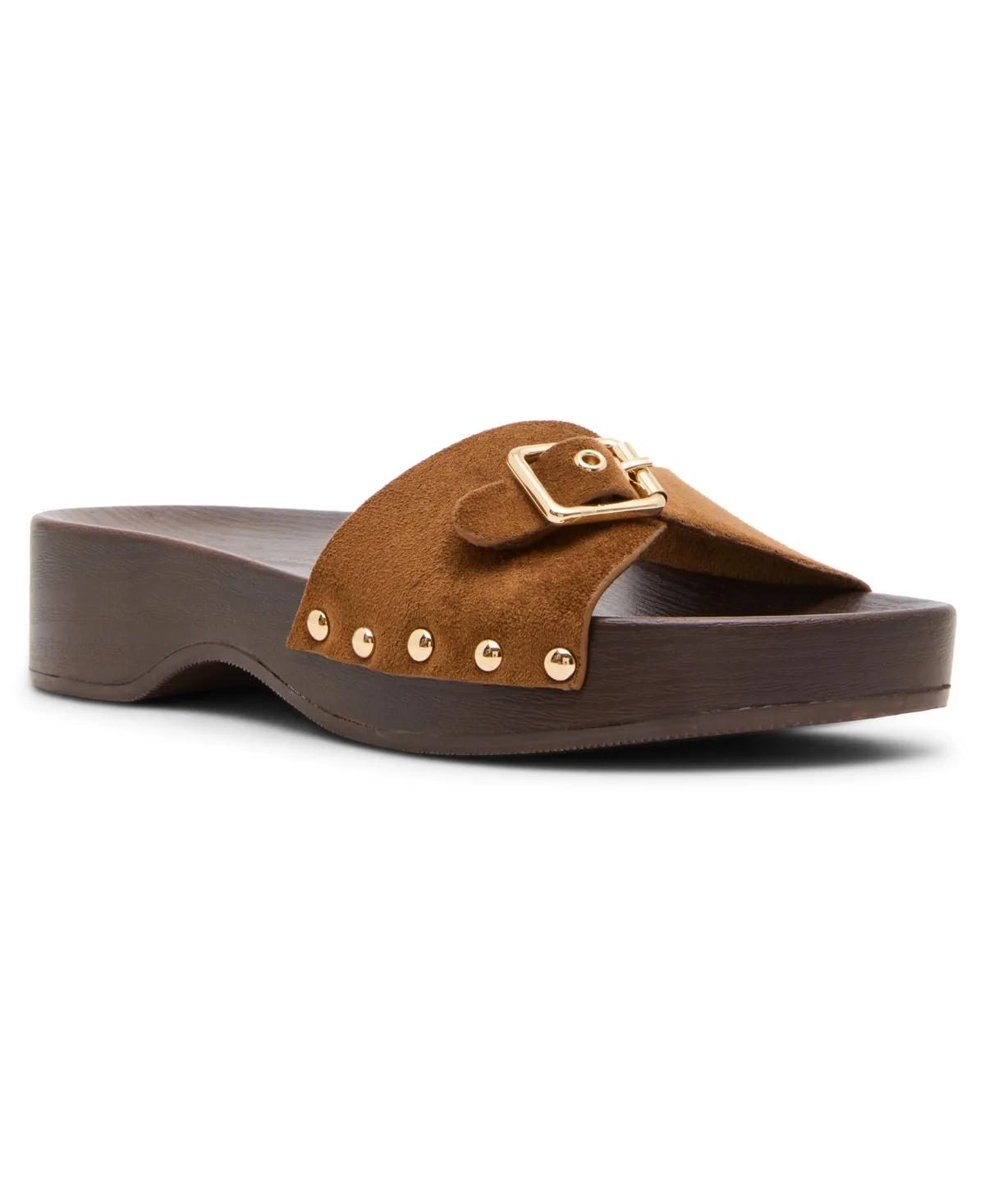 Cravin Buckled Wooden Platform Slide Sandals