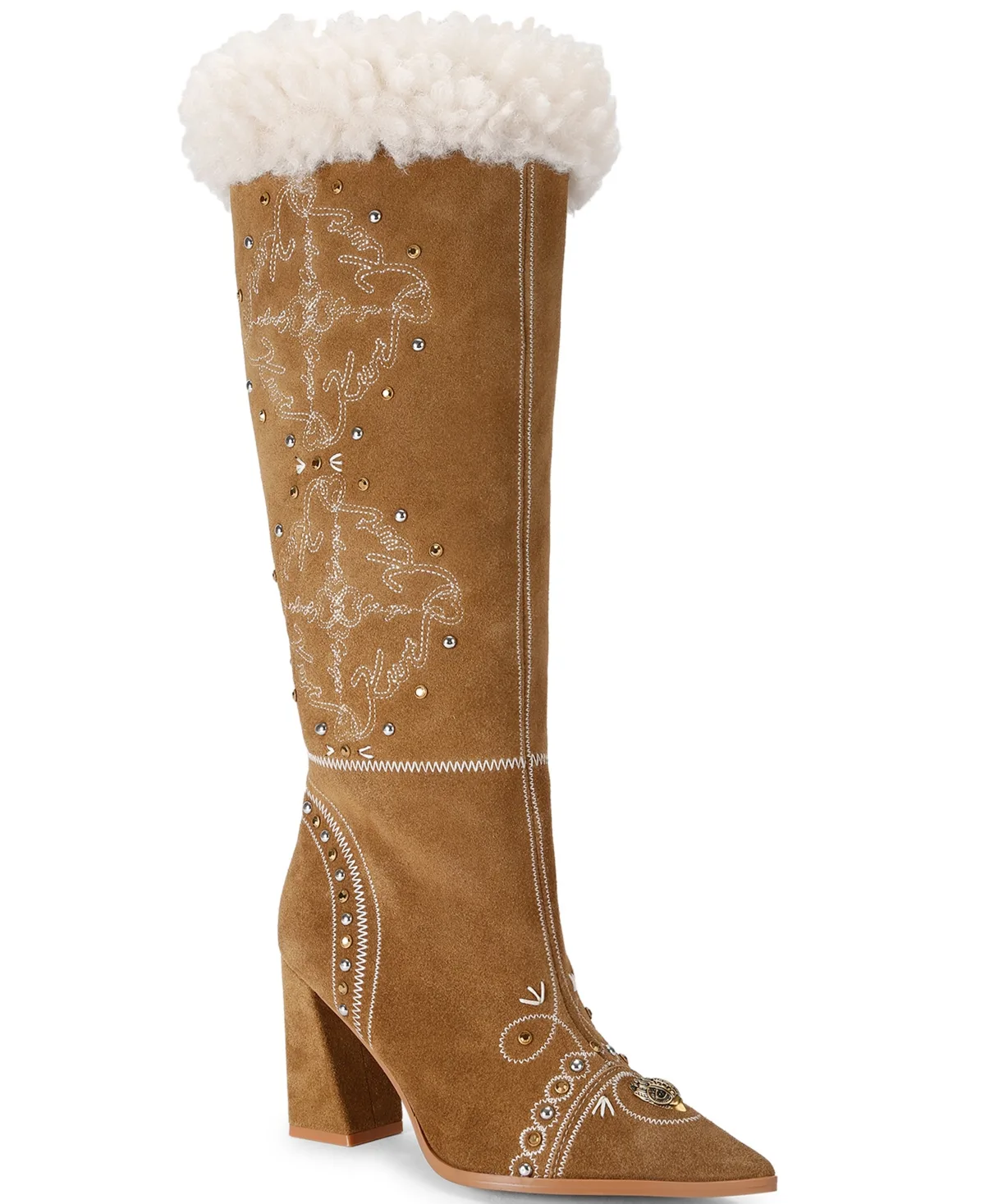 London Fold Over Suede Knee High Block Heel Boots by Kurt Geiger