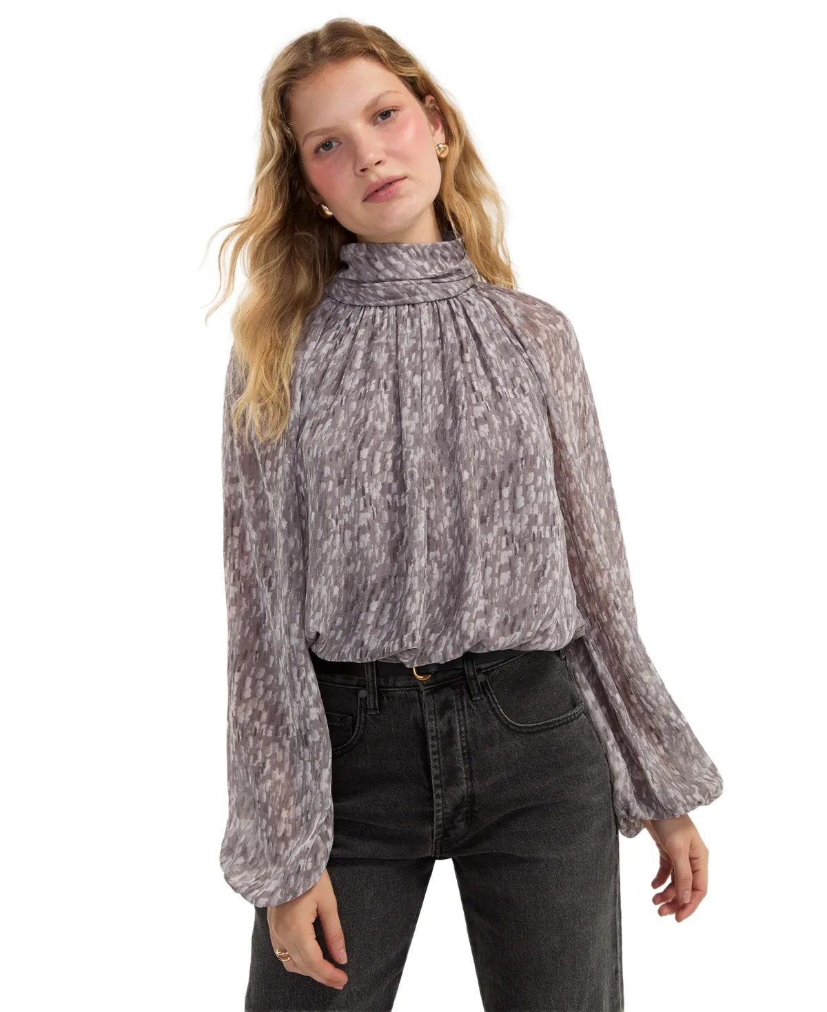 Long-Sleeve Mock Neck Open-Back Blouse by Liverpool Los Angeles