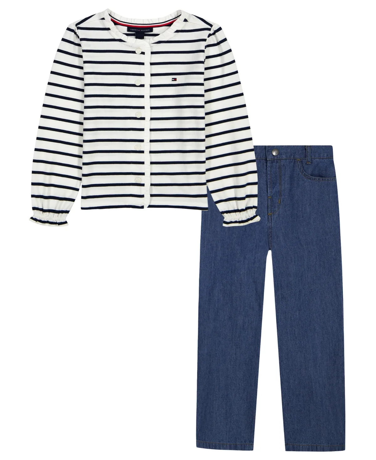 Striped Ruffle-Collar Wide-Leg Cardigan and Pants, 2-Piece Set by Tommy Hilfiger