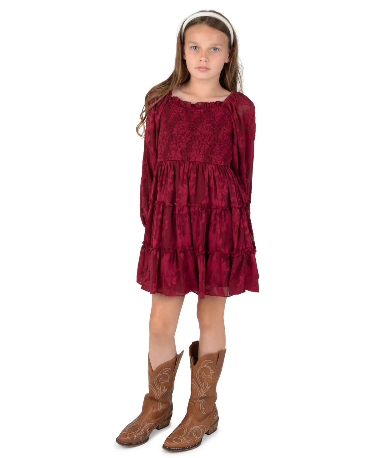 Burnout Chiffon Square Neck Tiered Dress by Rare Editions