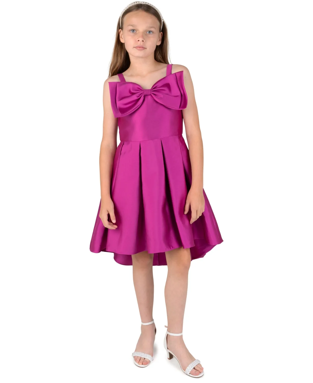 Square Neck Pleated Hi-Low Dress by Rare Editions