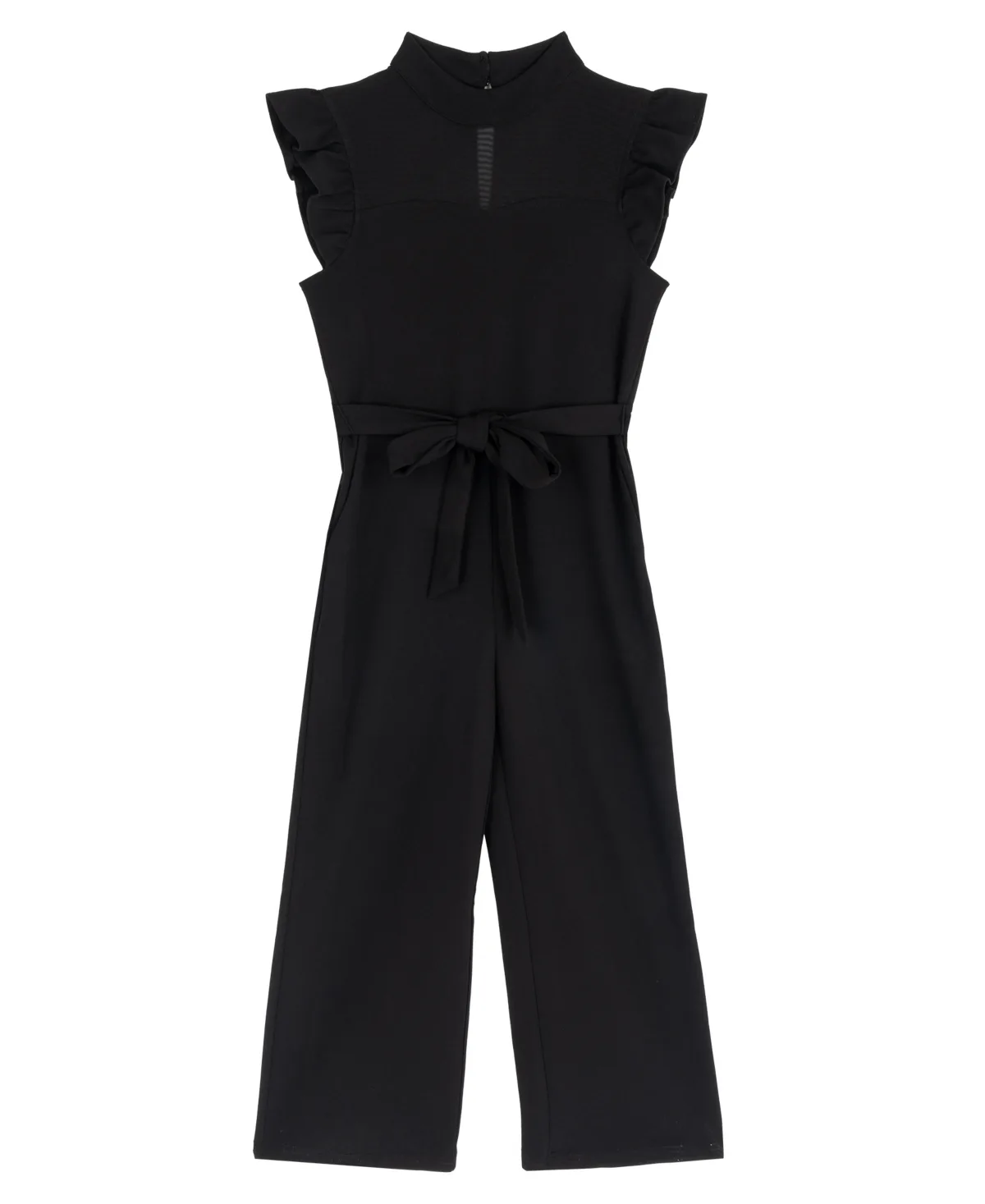 Wide-Leg Scuba Sleeveless Flutter-Sleeve Jumpsuit by Rare Editions