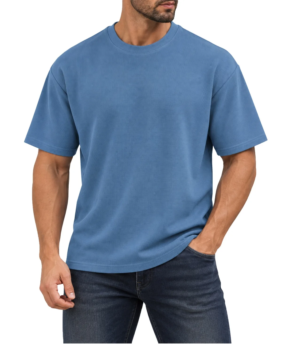 Heavyweight Micro Waffle Knit Drop-Shoulder Short Sleeve T-Shirts by Blu Rock