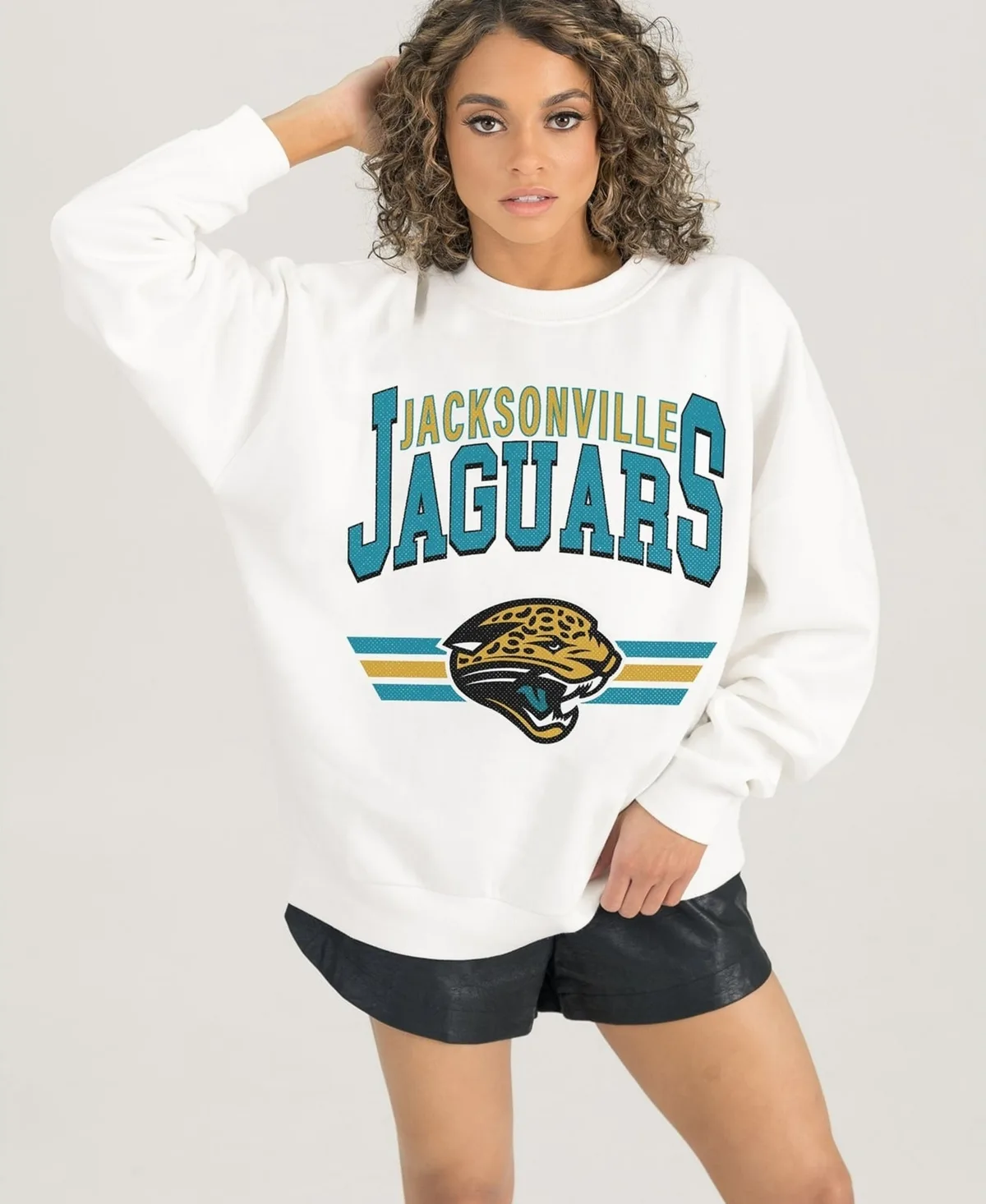 Jacksonville Jaguars Swift Strike Oversized Fleece Dropped-Shoulder Pullover Sweatshirt by Gameday Couture