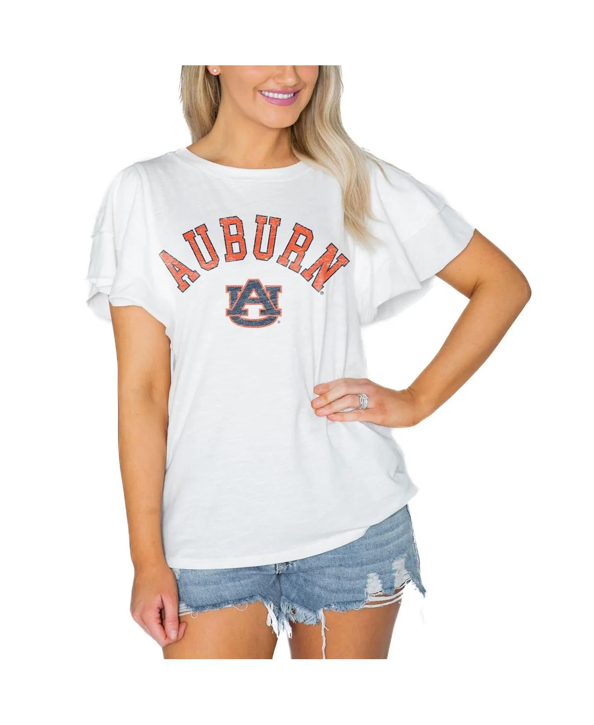 Auburn Tigers Arch Logo Flutter Sleeve Lightweight T-Shirt by Gameday Couture