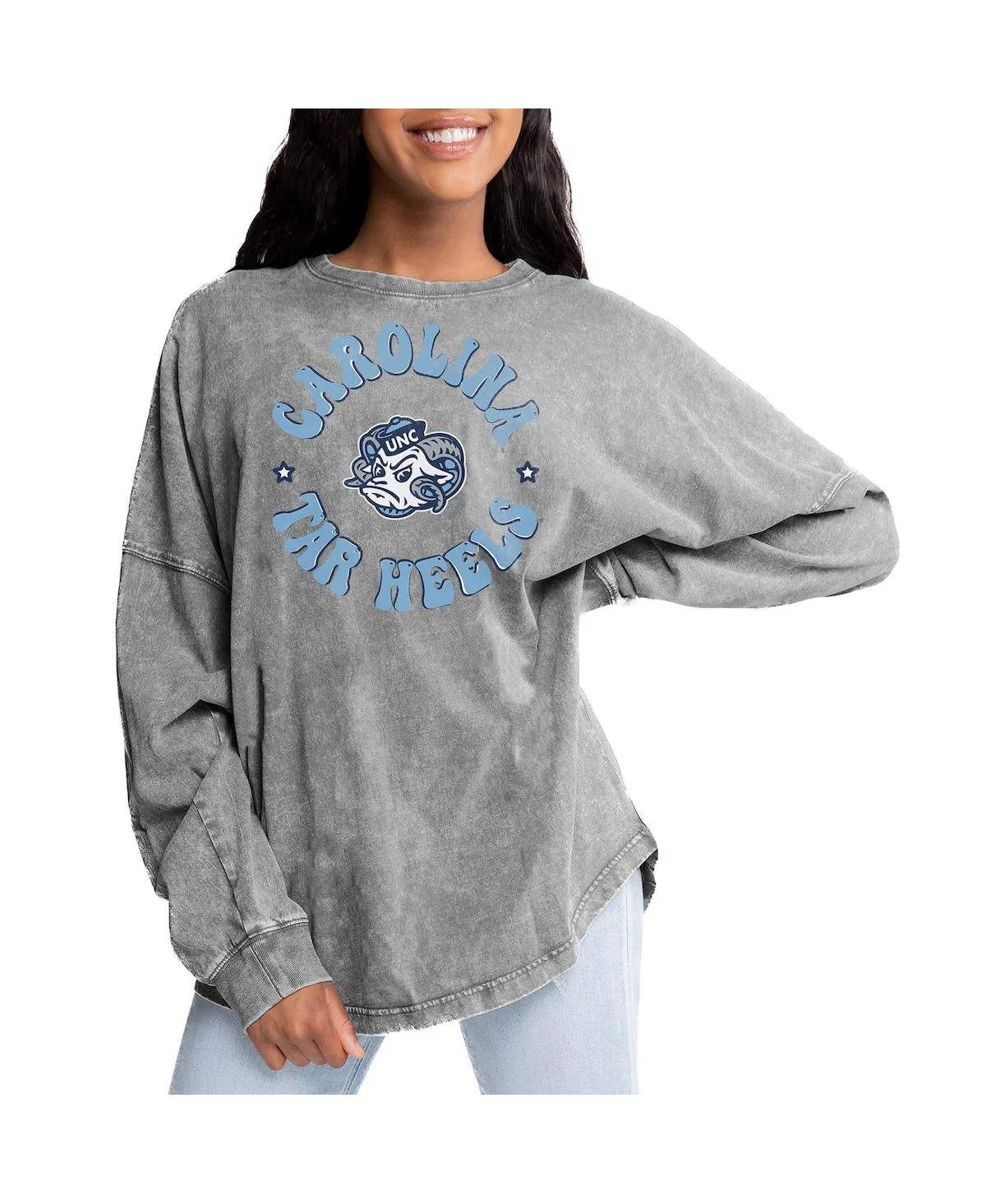 North Carolina Tar Heels Playing Around Faded Wash Oversized Long Sleeve T-Shirt by Gameday Couture