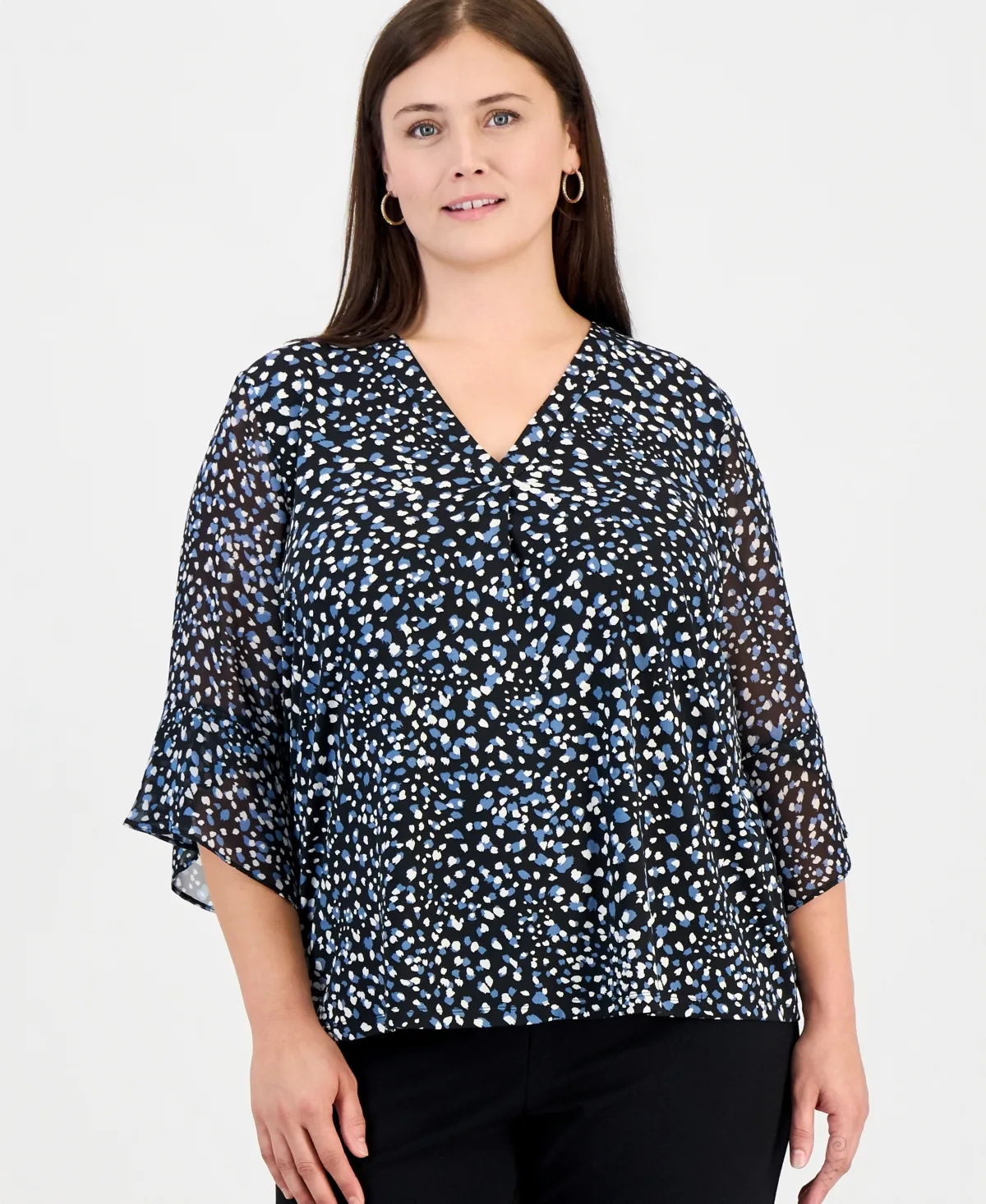 Essentials Ruffle-Cuff V-Neck Top by Anne Klein