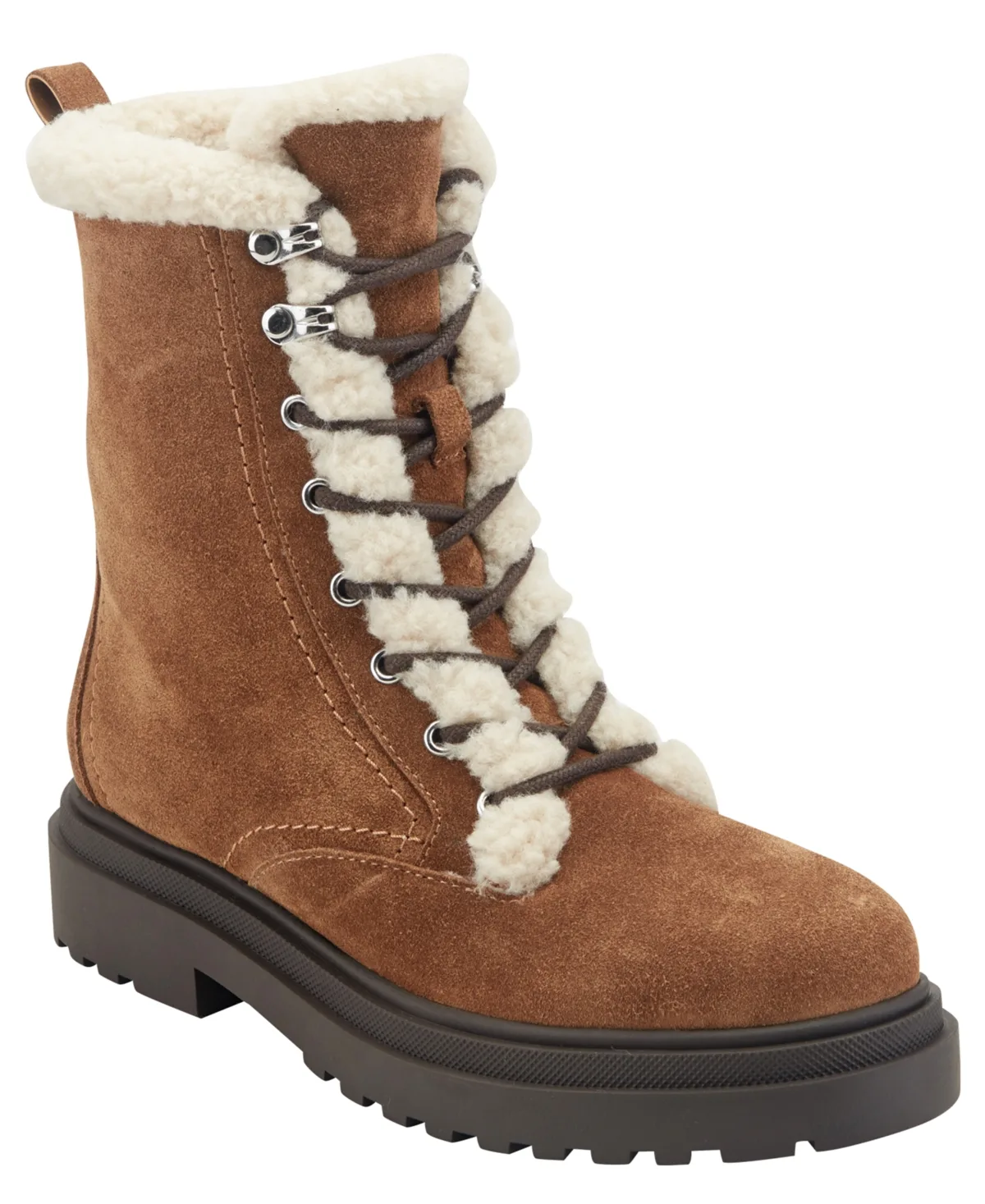 Braylee Lug Sole Lace-Up Shearling Booties by Marc Fisher LTD