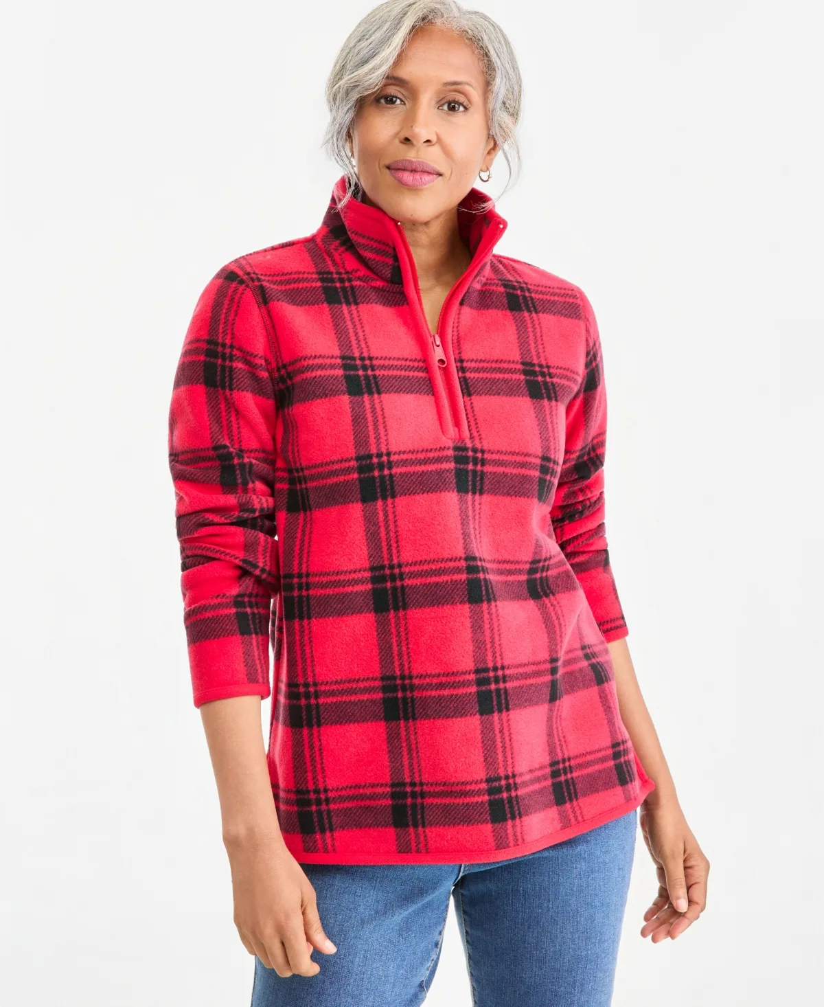 Printed Polar Fleece Quarter Zip Sweatshirt by Style & Co