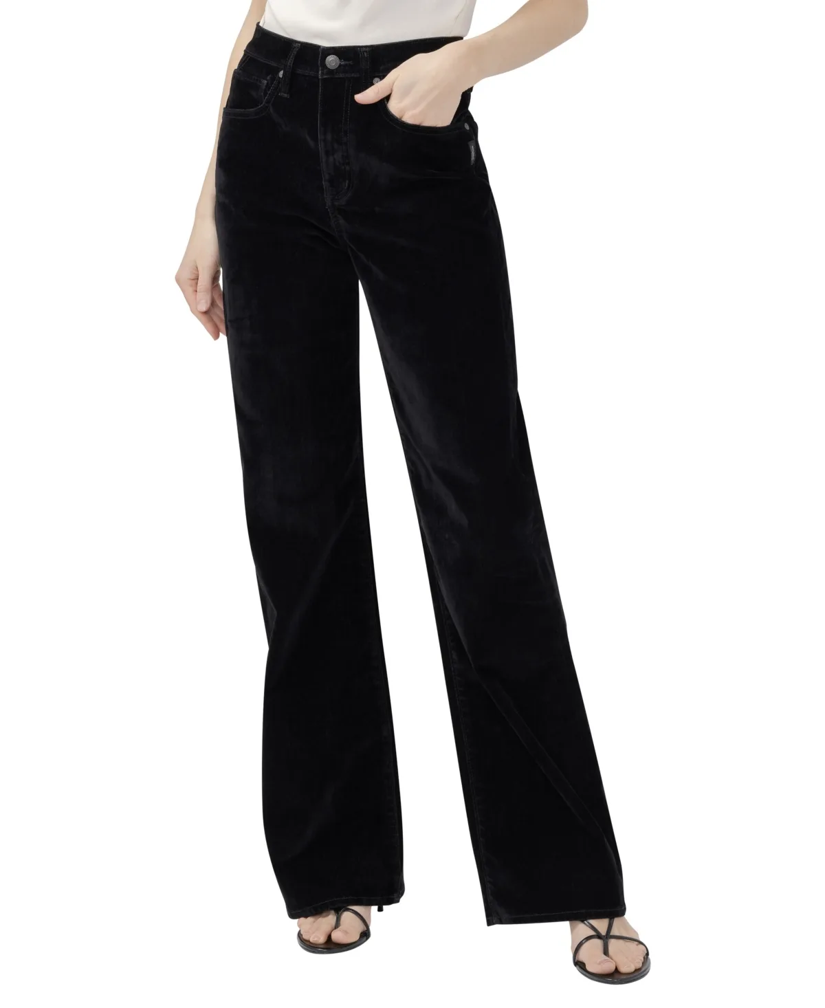 Avery High-Waist Wide-Leg Velvet Pants by Silver Jeans