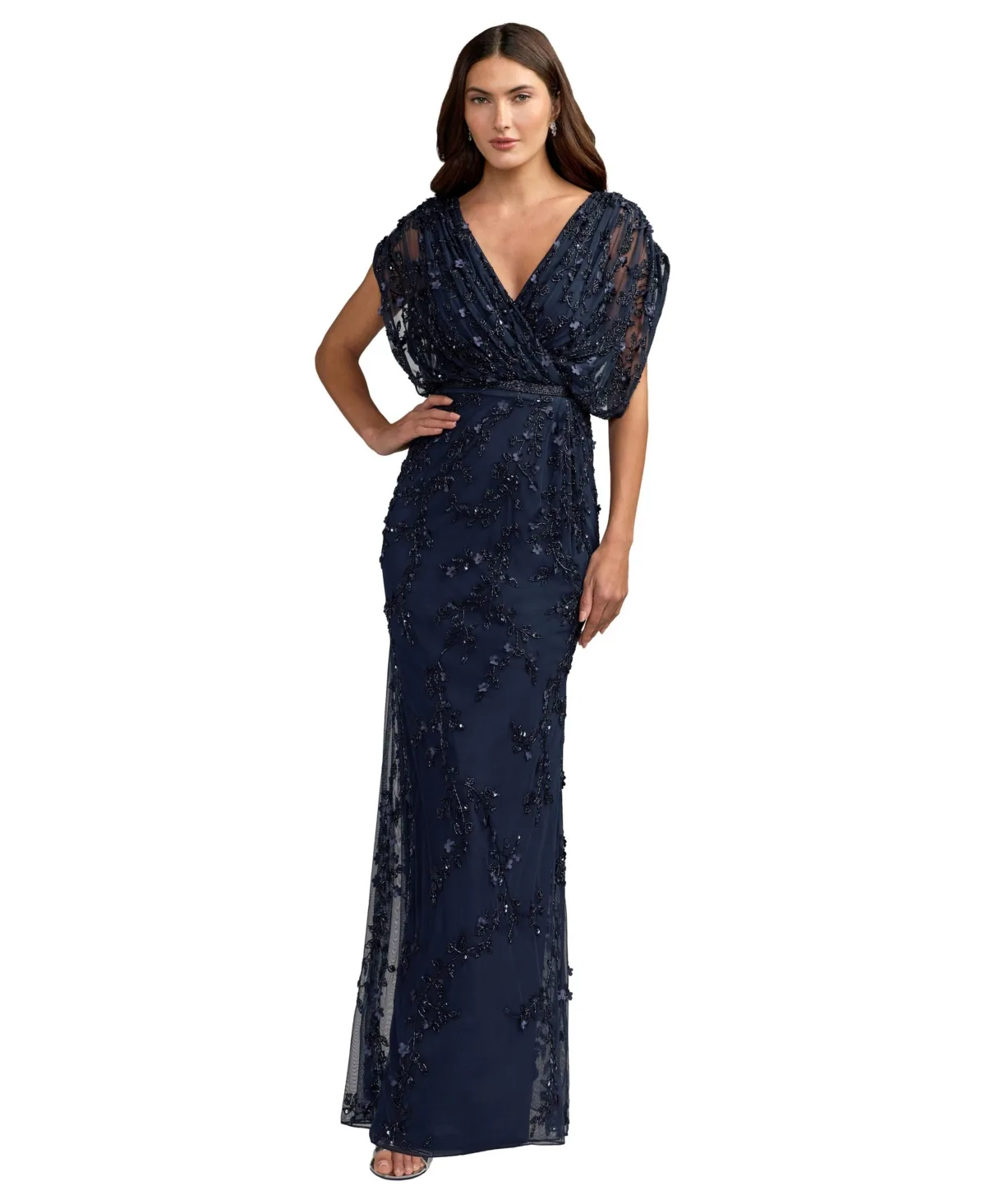 Mac Duggal Beaded Floral Embroidered Mesh Gown by M.A.C.