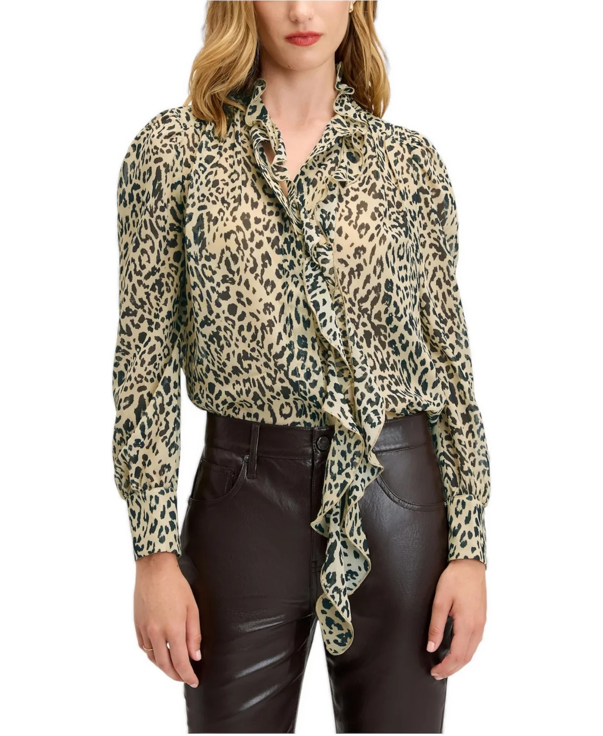 Sheer Leopard-Print Tie-Neck Blouse by Sam Edelman