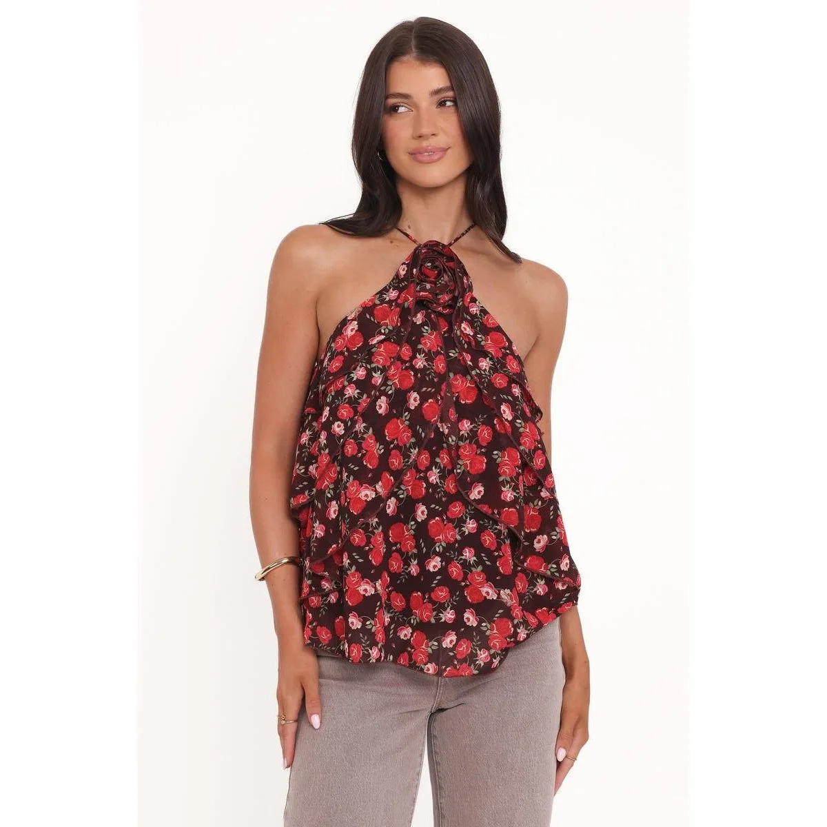 Zorina Halter Layered-Ruffle Chiffon Top by Petal and Pup