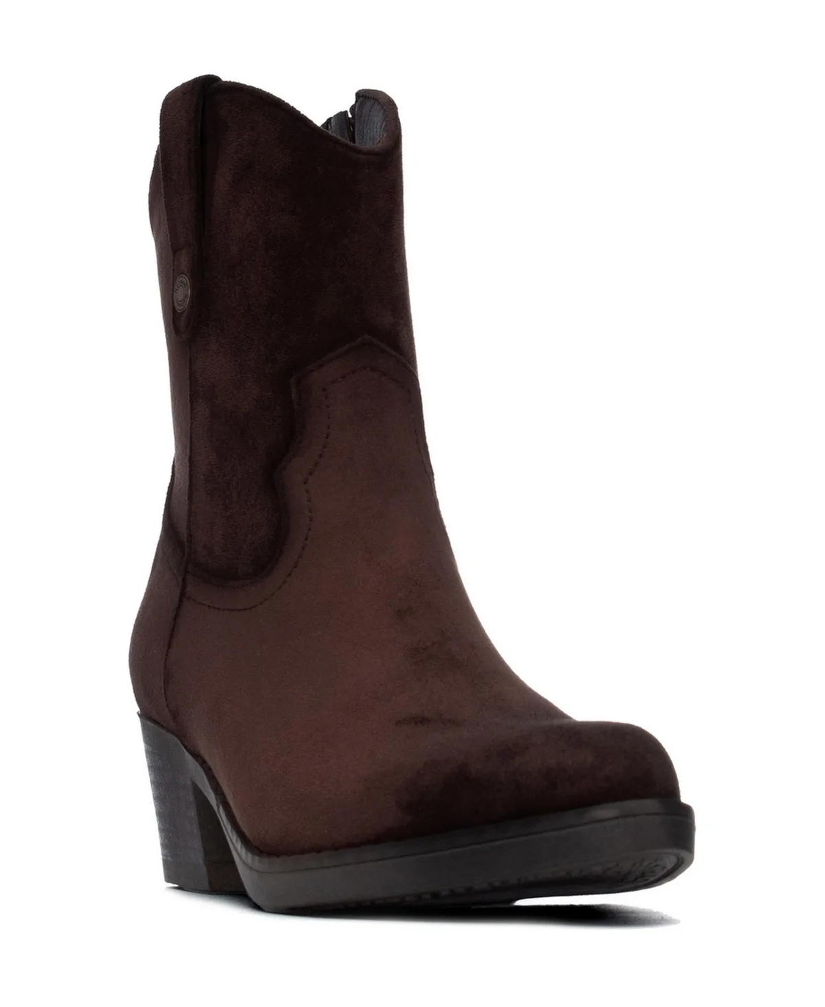 Suede Western Almond-Toe Ankle Booties