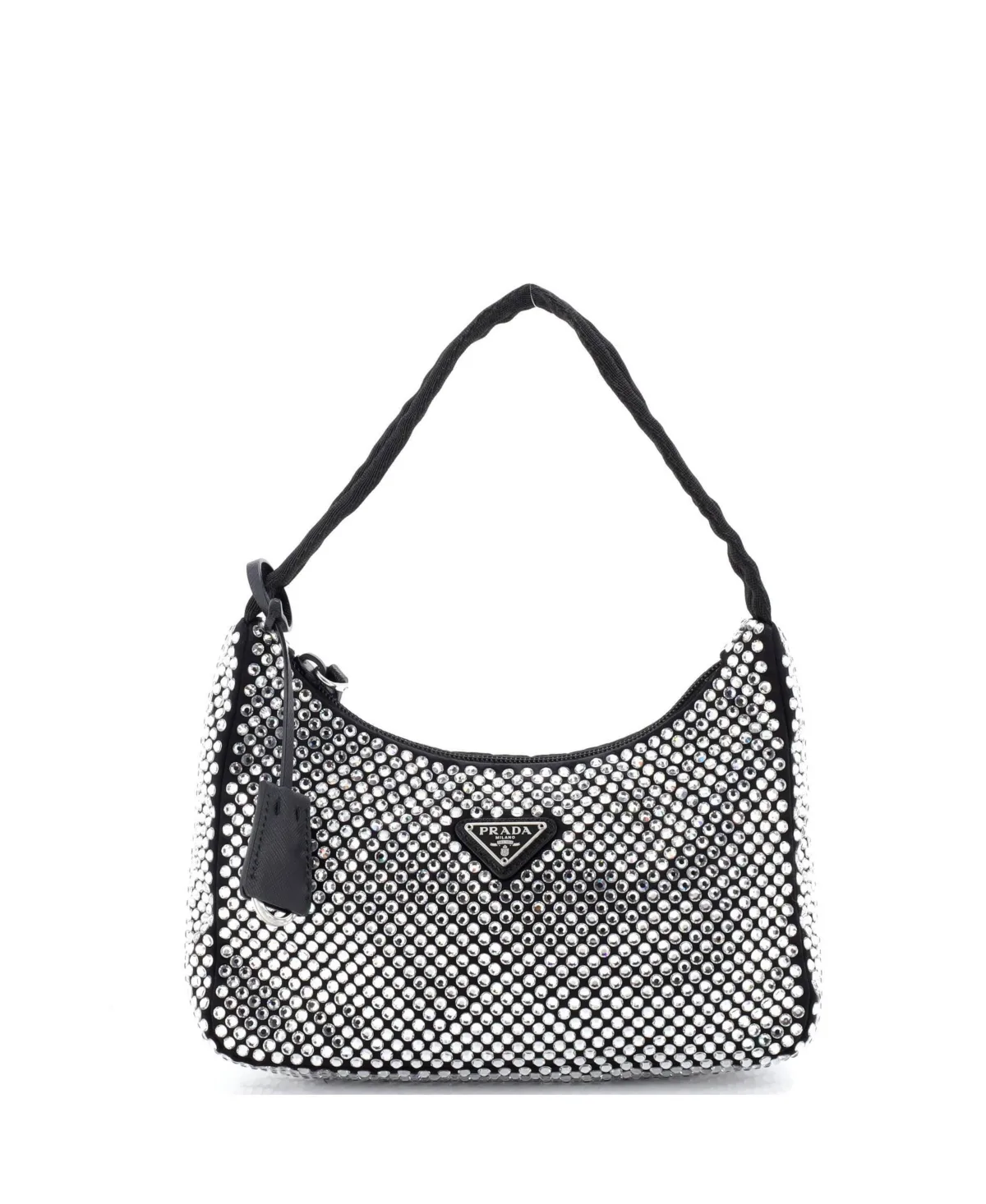 Pre-Owned Prada Mini Re-Edition 2000 Hobo Crystal Embellished Satin