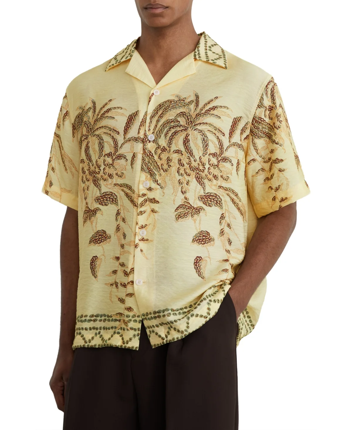 Camino Palm-Print Short Sleeve Cuban Collar Shirt by Reiss