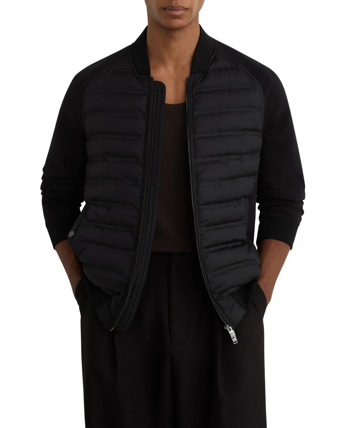 Rami Quilted-Hybrid Bomber Jacket by Reiss