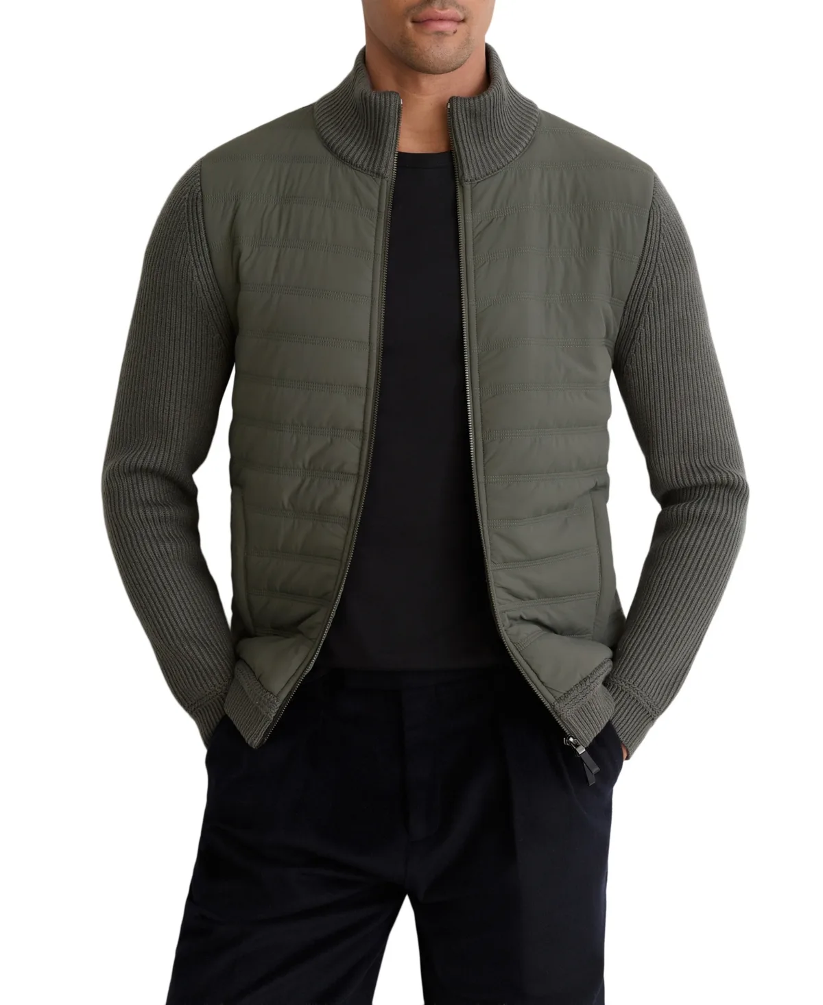 Townsend Quilted Rib-Knit Funnel-Neck Jacket