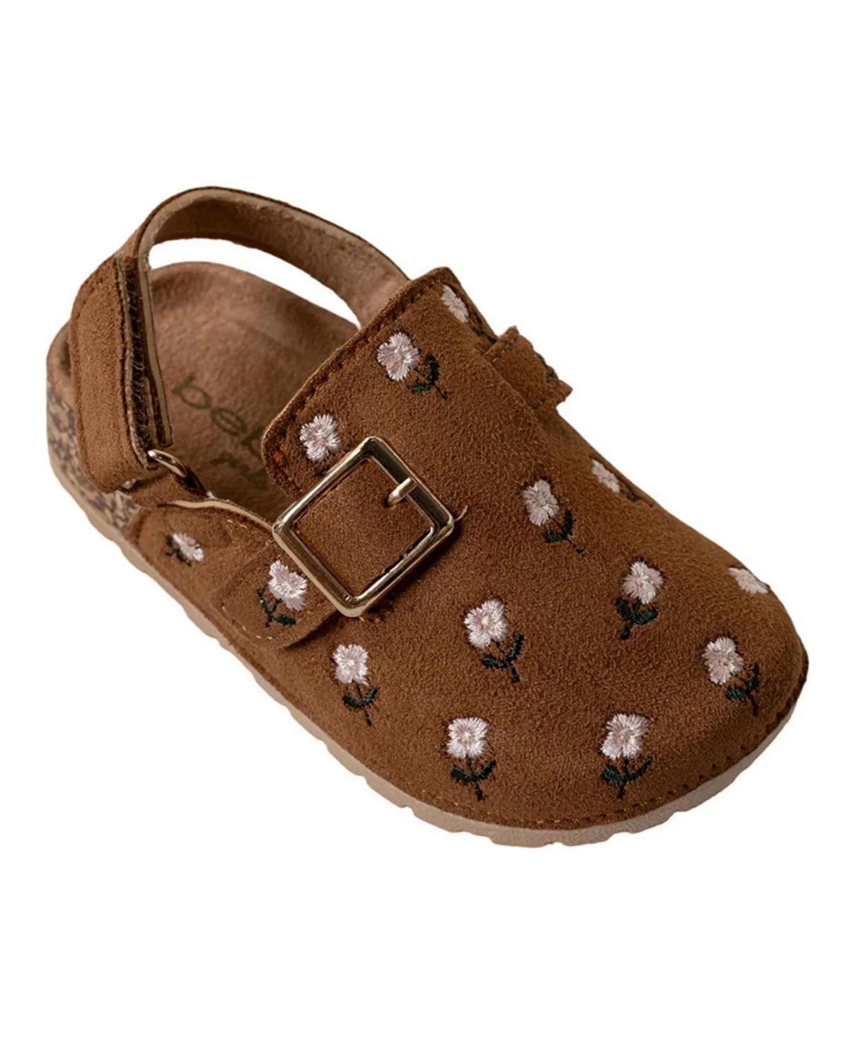 Footbed Sandal with Buckle and Floral Embroidery by bebe