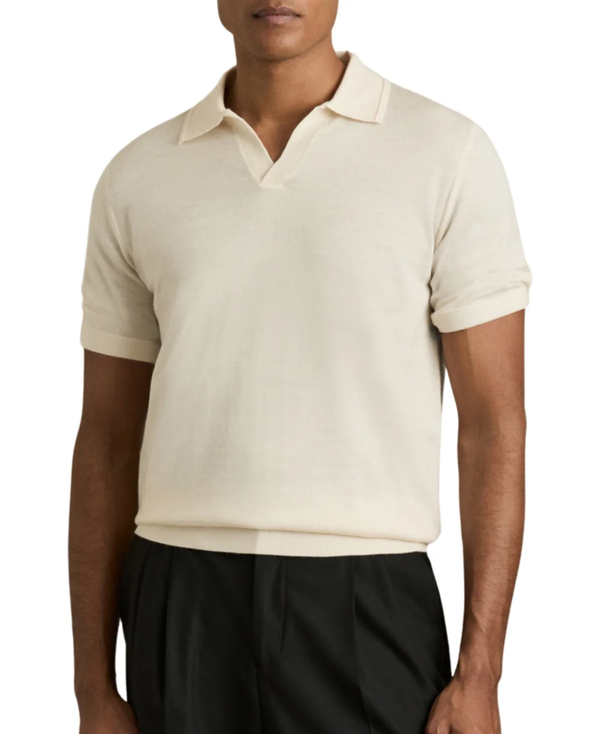 Duchie Open-Collar Merino Wool Polo Shirt by Reiss