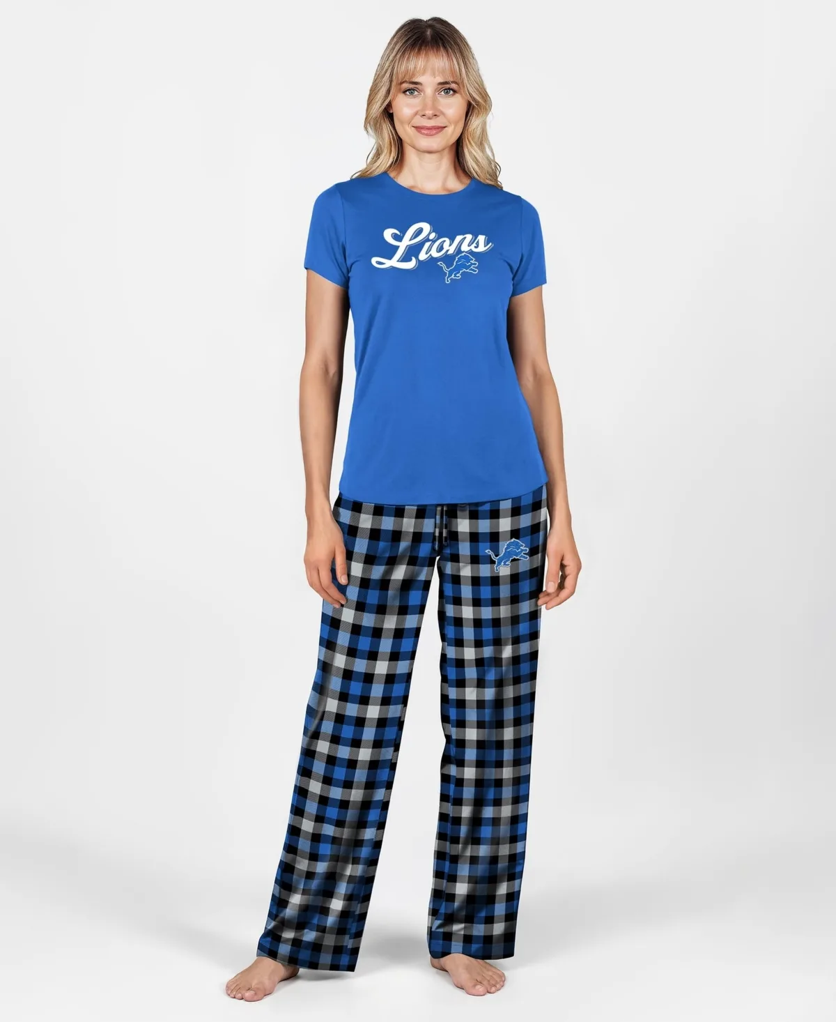 Highland Detroit Lions Plaid T-Shirt and Pajama Pants, 2-Piece Set by Concepts Sport