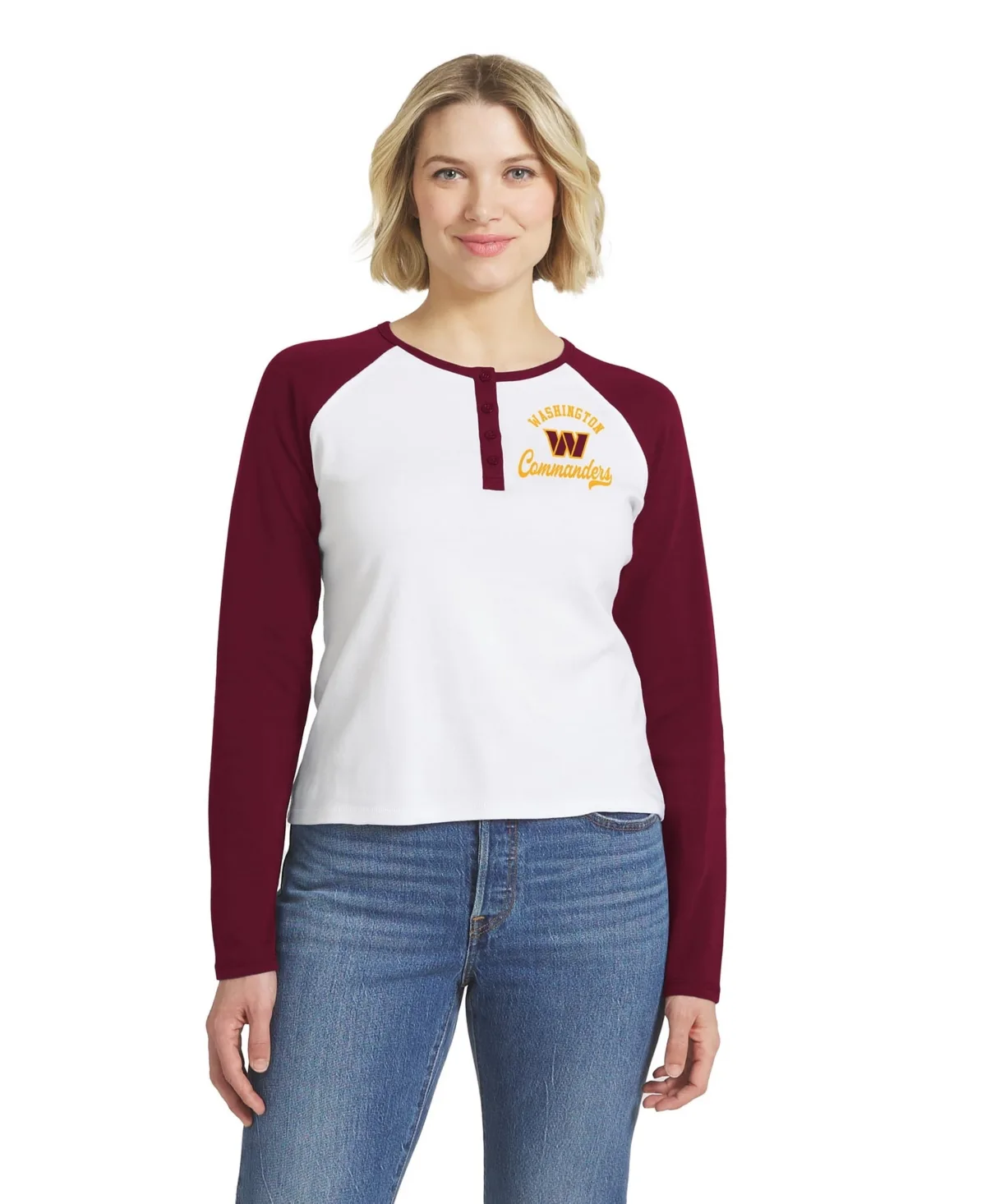Washington Commanders Henley Long Sleeve Raglan T-Shirt by Wear by Erin Andrews