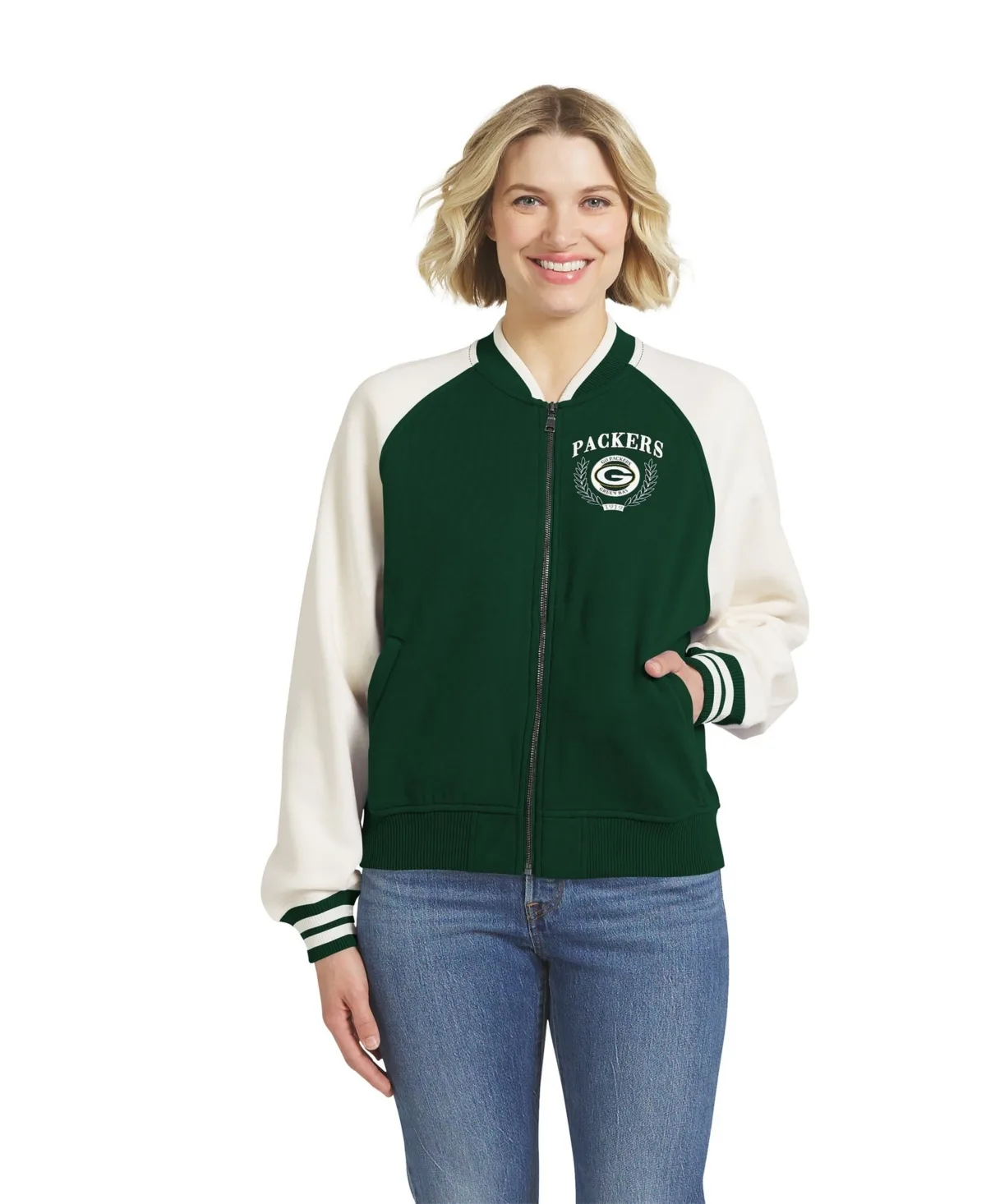 Bay Packers Throwback Varsity Fleece Full-Zip Jacket by Wear by Erin Andrews