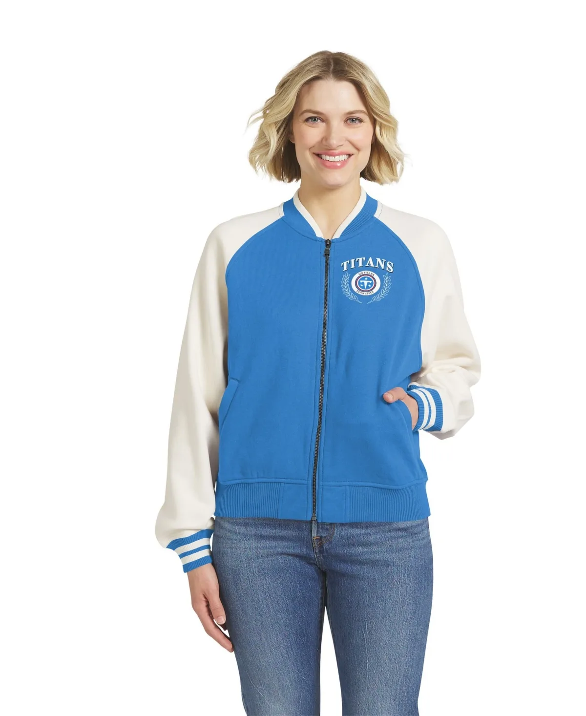 Tennessee Titans Varsity Raglan Full-Zip Fleece Jacket by Wear by Erin Andrews