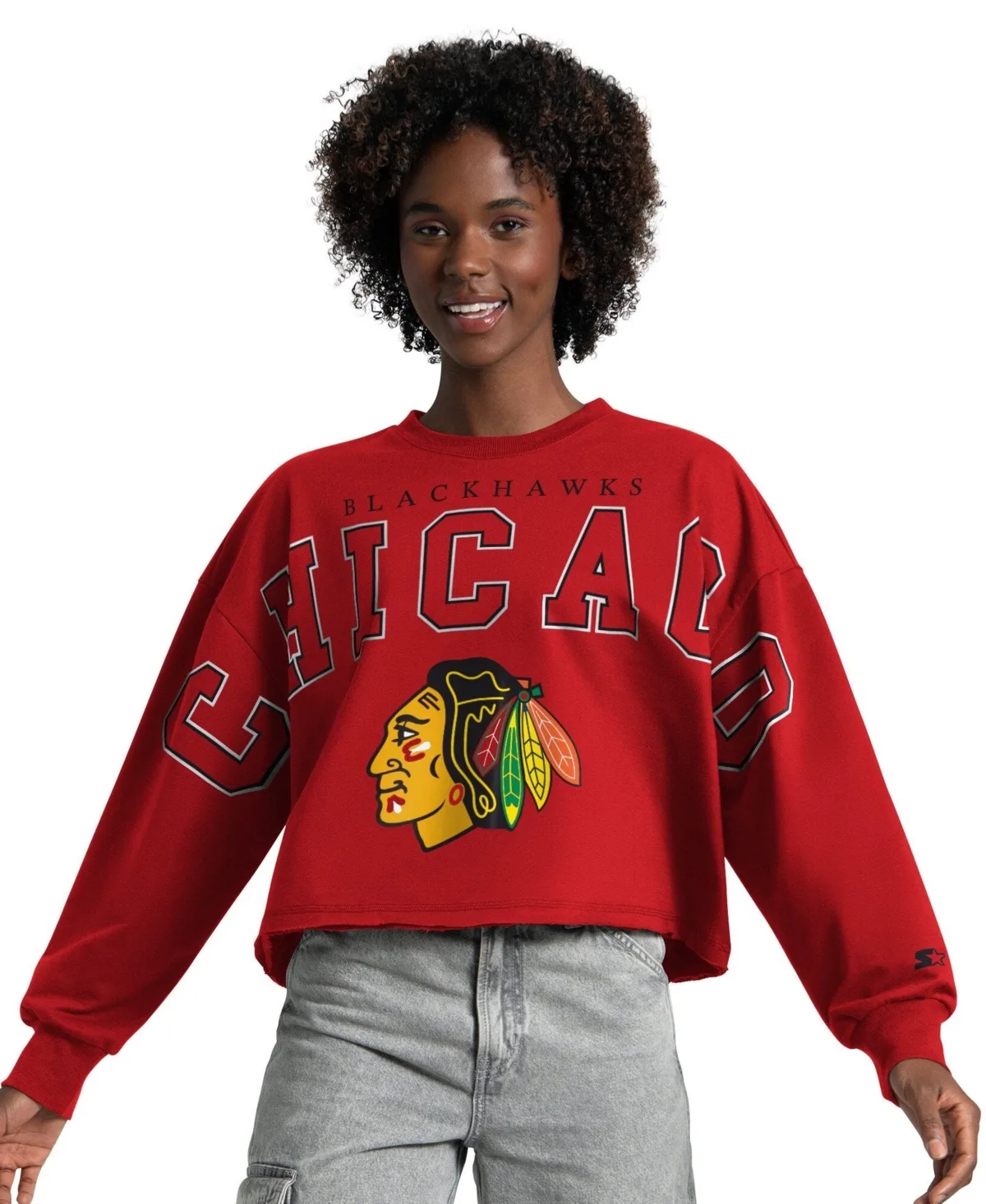 Bleachers Chicago Blackhawks Cropped Dropped-Shoulder Sweatshirt by Starter