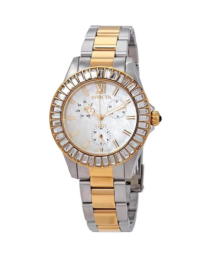 Angel Quartz 3 Hand Mother of Pearl Stainless Steel Watch, 38mm by Invicta