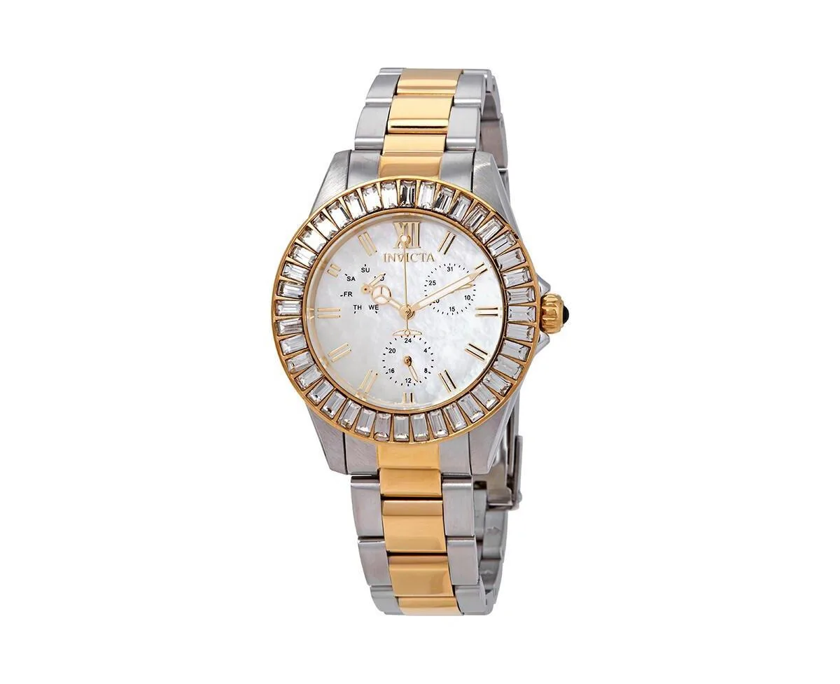 Angel Quartz 3 Hand Mother of Pearl Stainless Steel Watch, 38mm by Invicta