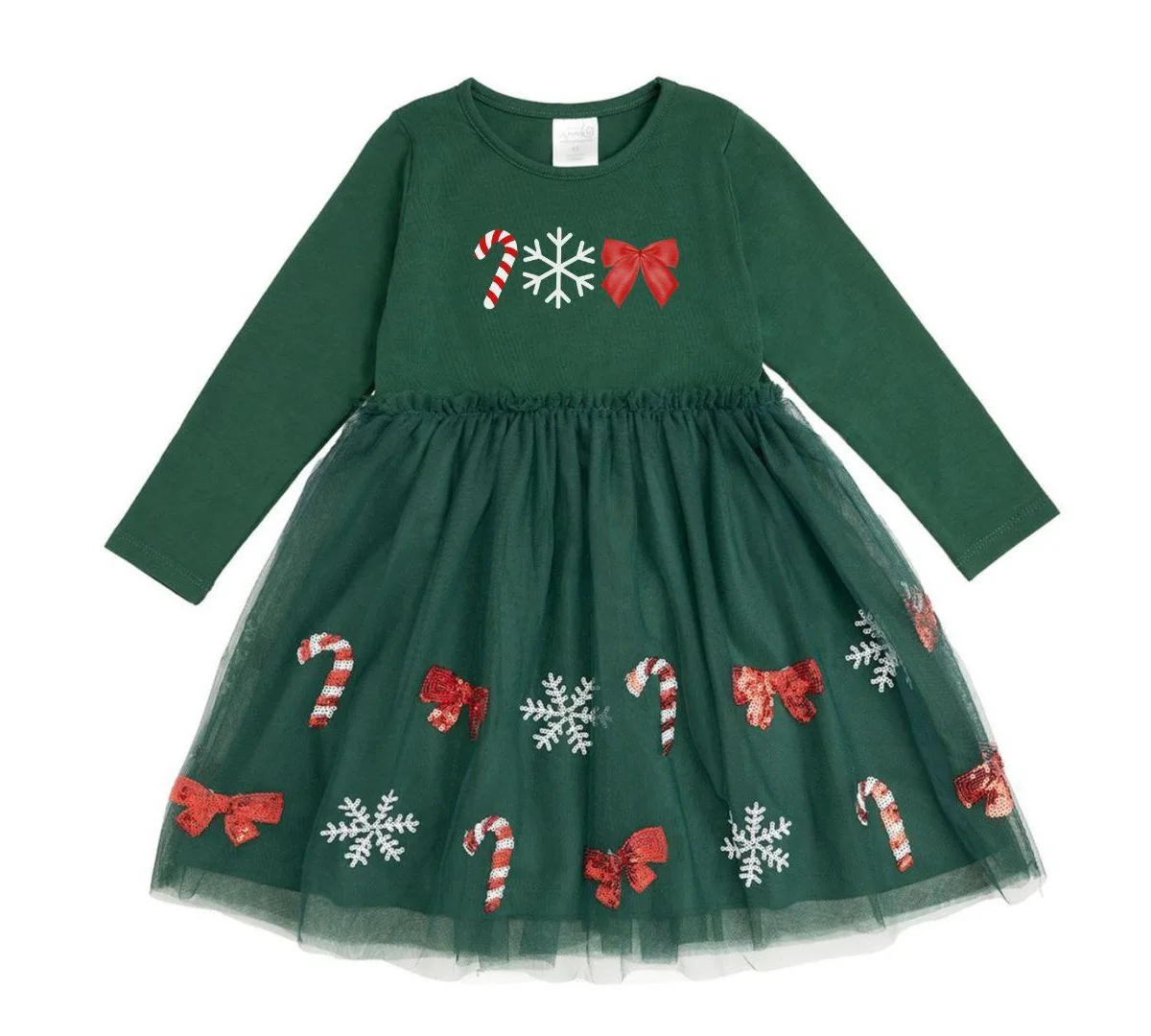 Candy Cane Sequin Christmas Long Sleeve Tutu Dress by Sweet Wink