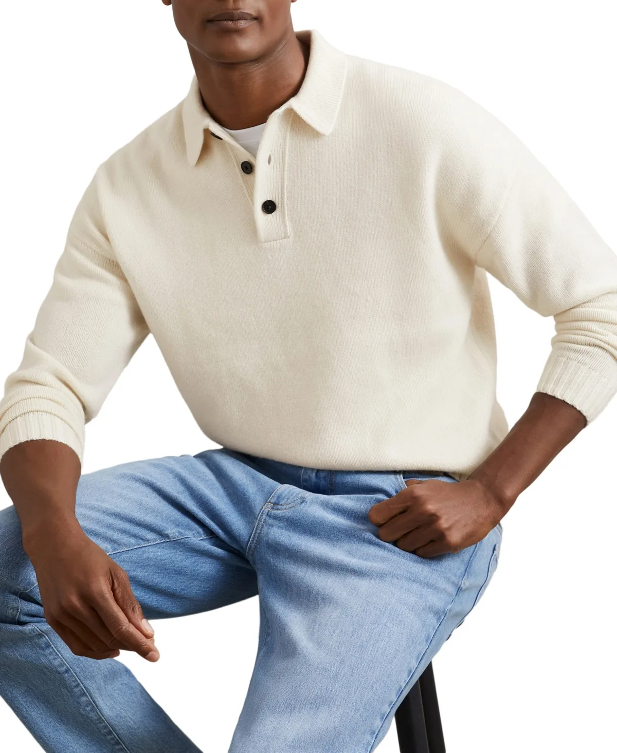 Jacob Wool-Blend Relaxed-Fit Half-Button Long-Sleeve Polo Shirt by Reiss