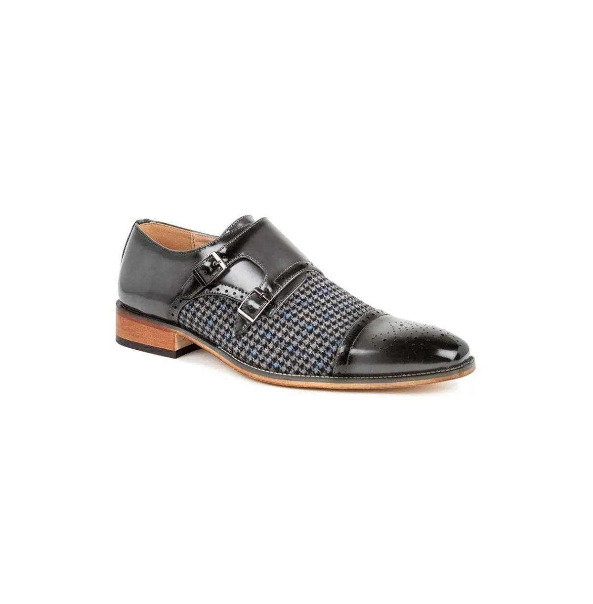 Double Monk Strap Houndstooth Medallion Cap Toe Dress Shoes by Gino Vitale