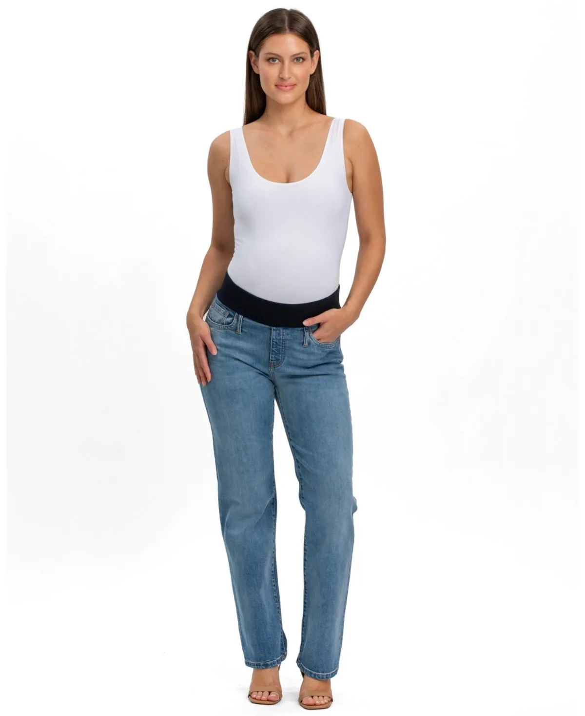 Regular Straight Maternity Jeans in Medium Wash by Pietro Brunelli Maternity