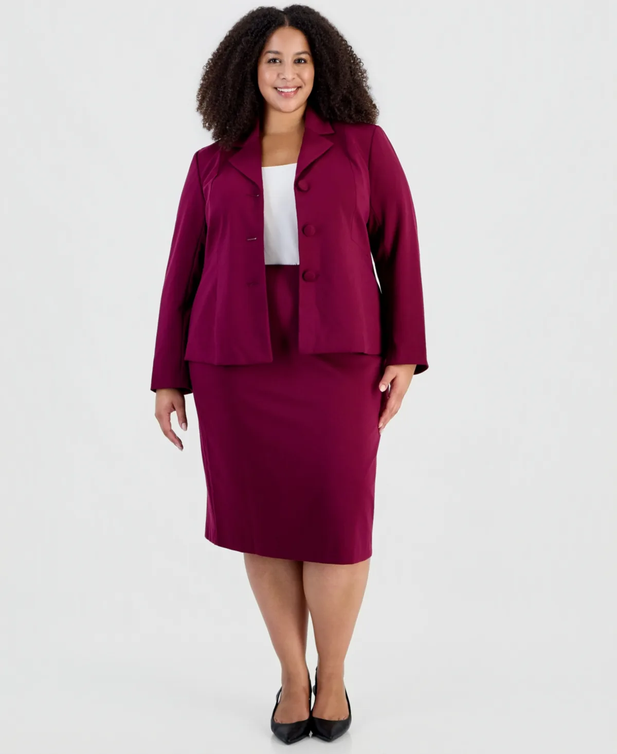 Three-Button Peplum Pencil Jacket and Skirt, 2-Piece Set by Le Suit