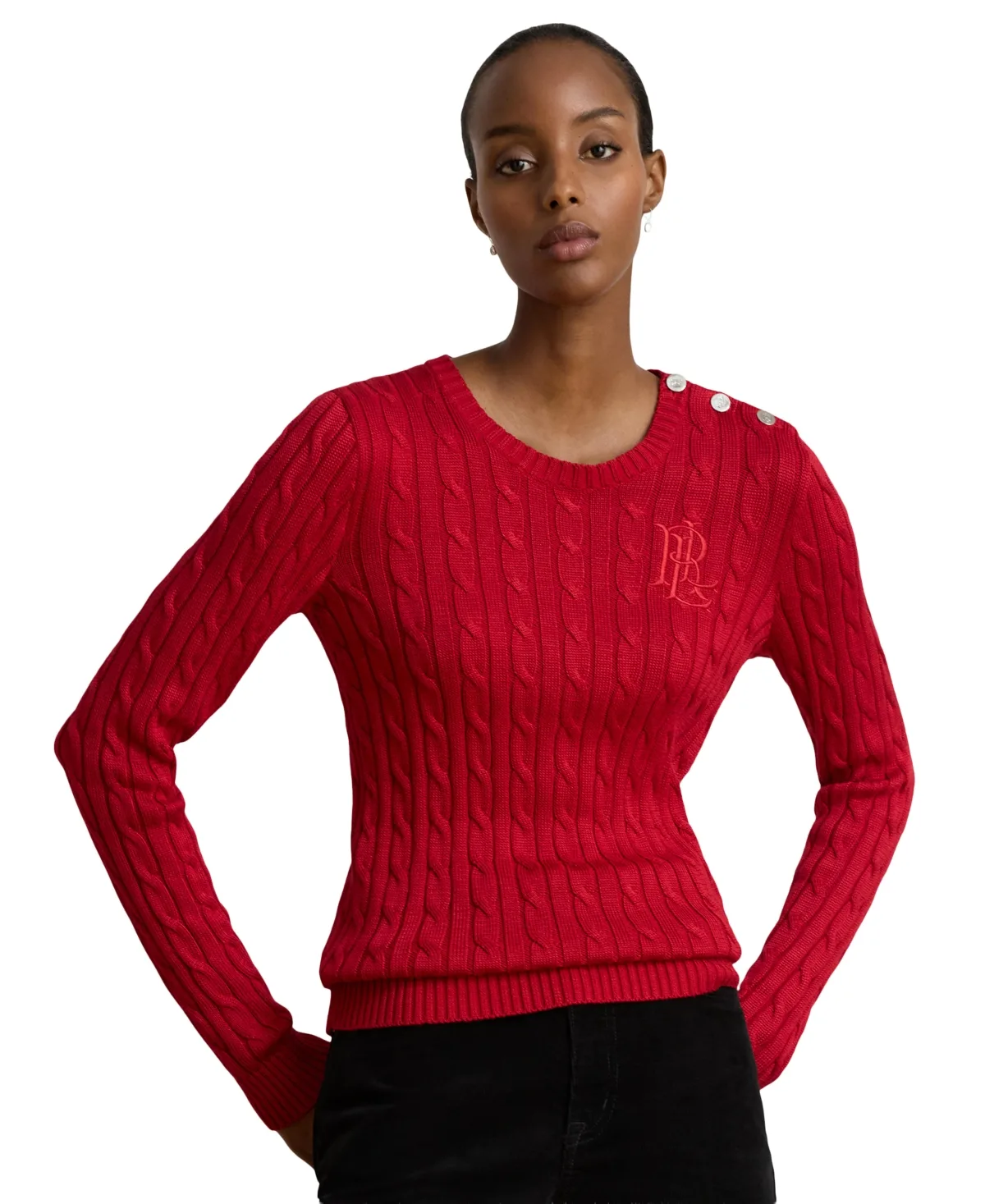 Lauren Ralph Lauren Button-Trim Cable-Knit Sweater by Ralph Lauren