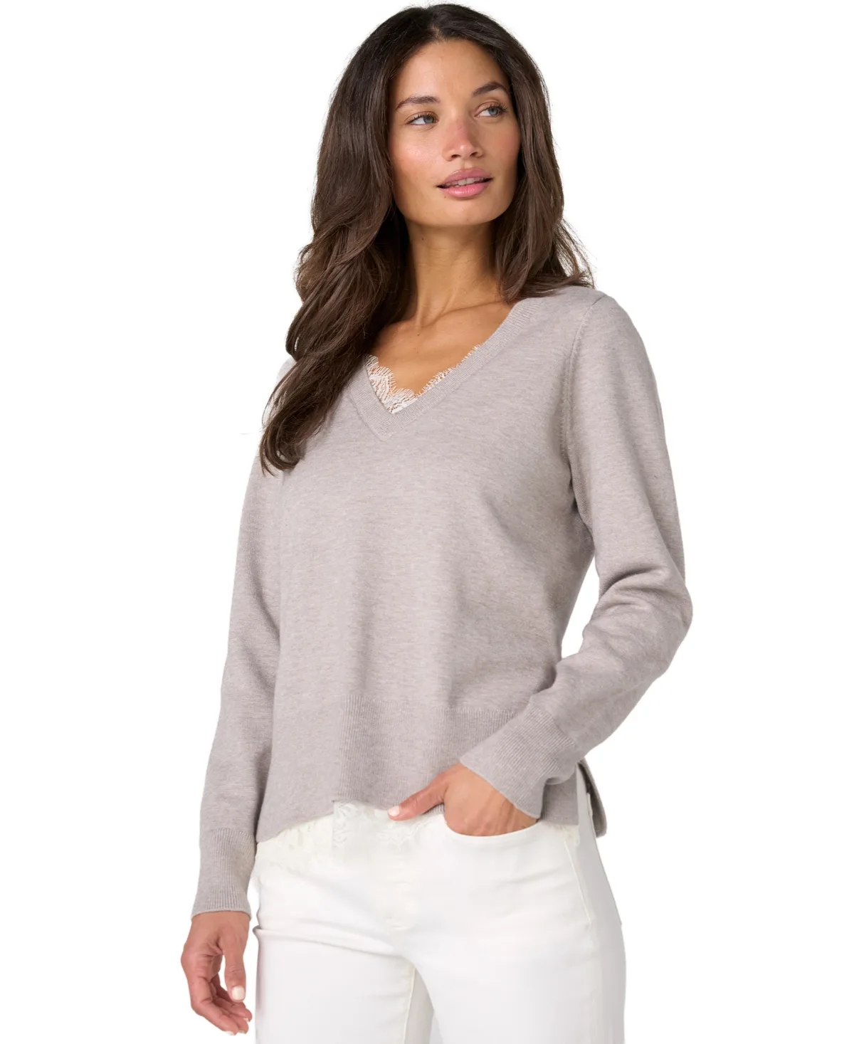 V-Neck Long-Sleeve Loose Sweater by Liverpool Los Angeles