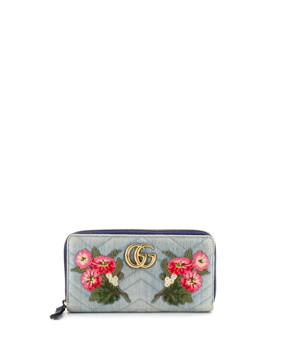 Pre-Owned Gucci Gg Marmont Embroidered Matelasse Zip Around Wallet, 7.5W x 4H x 1D by Gucci