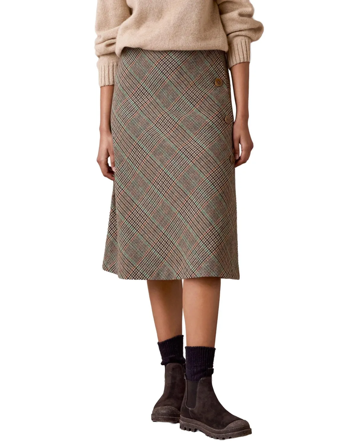Plaid Wrap Midi A-Line Skirt by Celtic & Co