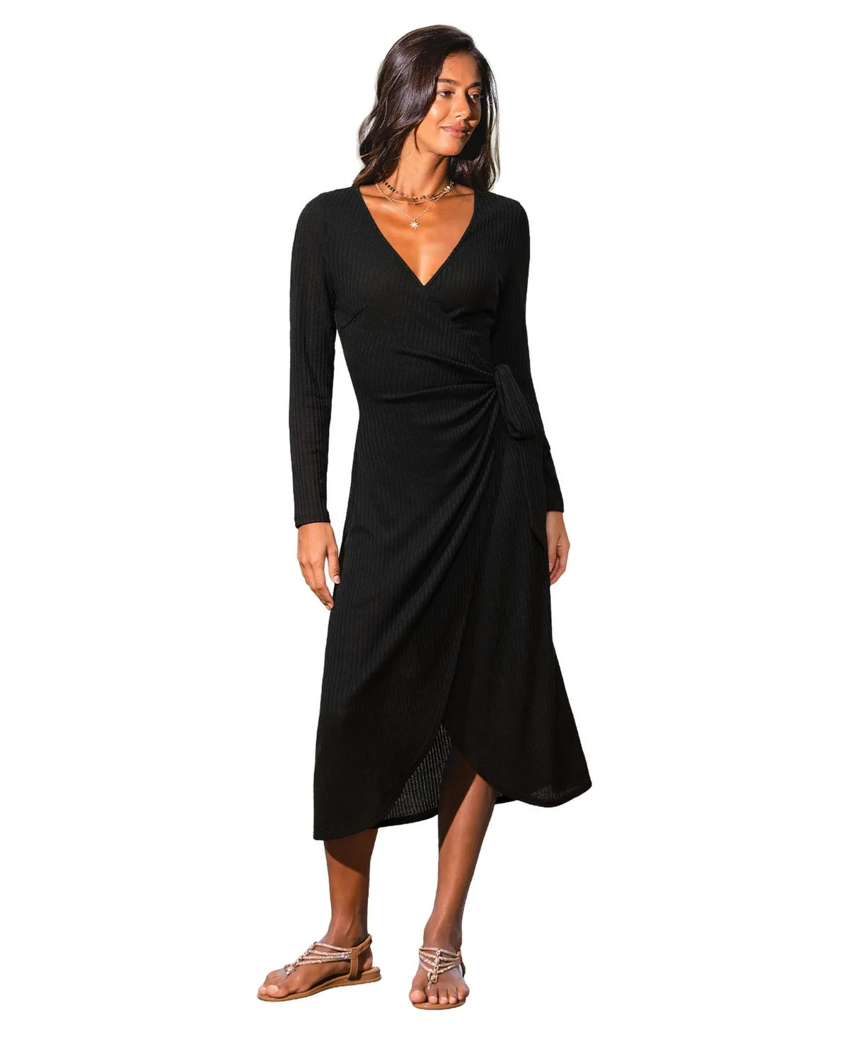 On Top of the World V-Neck Long-Sleeve Midi Dress by Cupshe