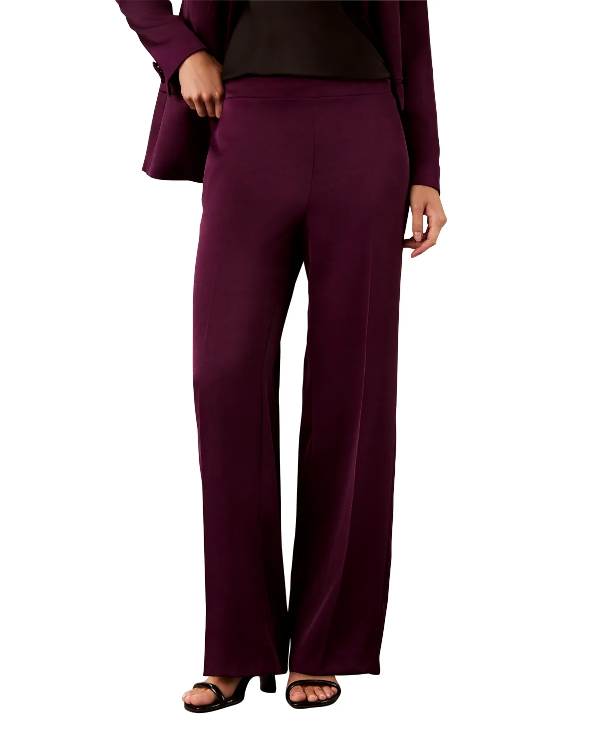 Pull-On Wide-Leg Satin Pants
