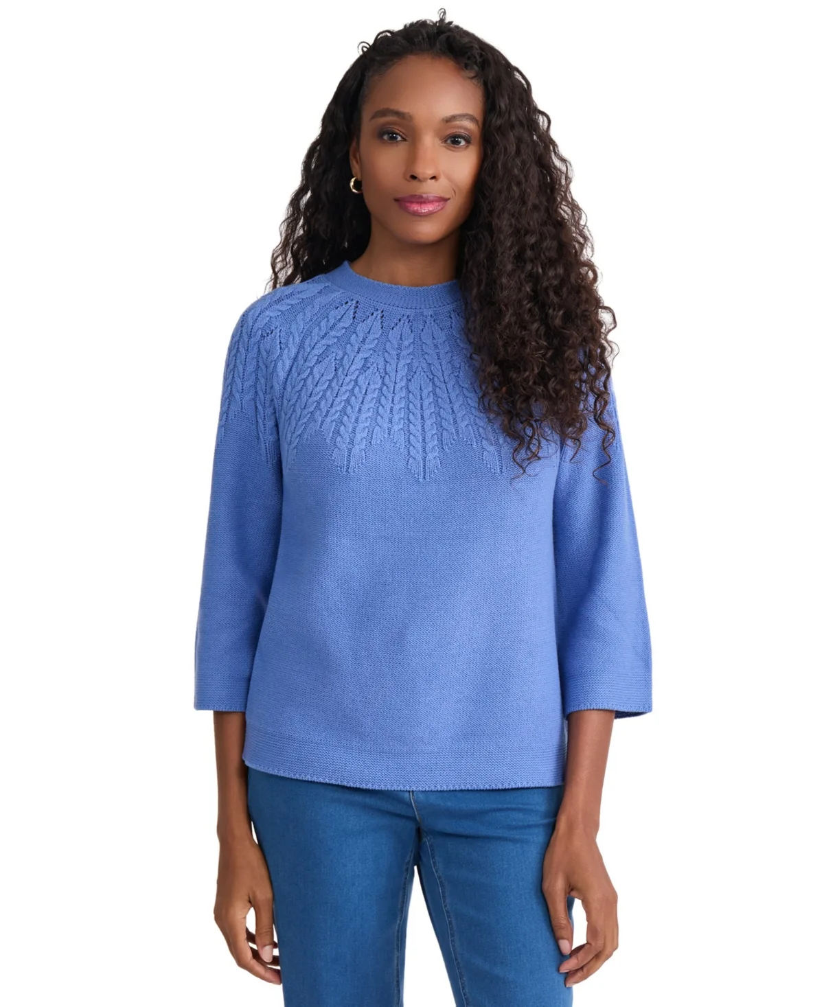 Jones New York Cable-Knit 3/4-Sleeve Crewneck Sweater by Jones New York