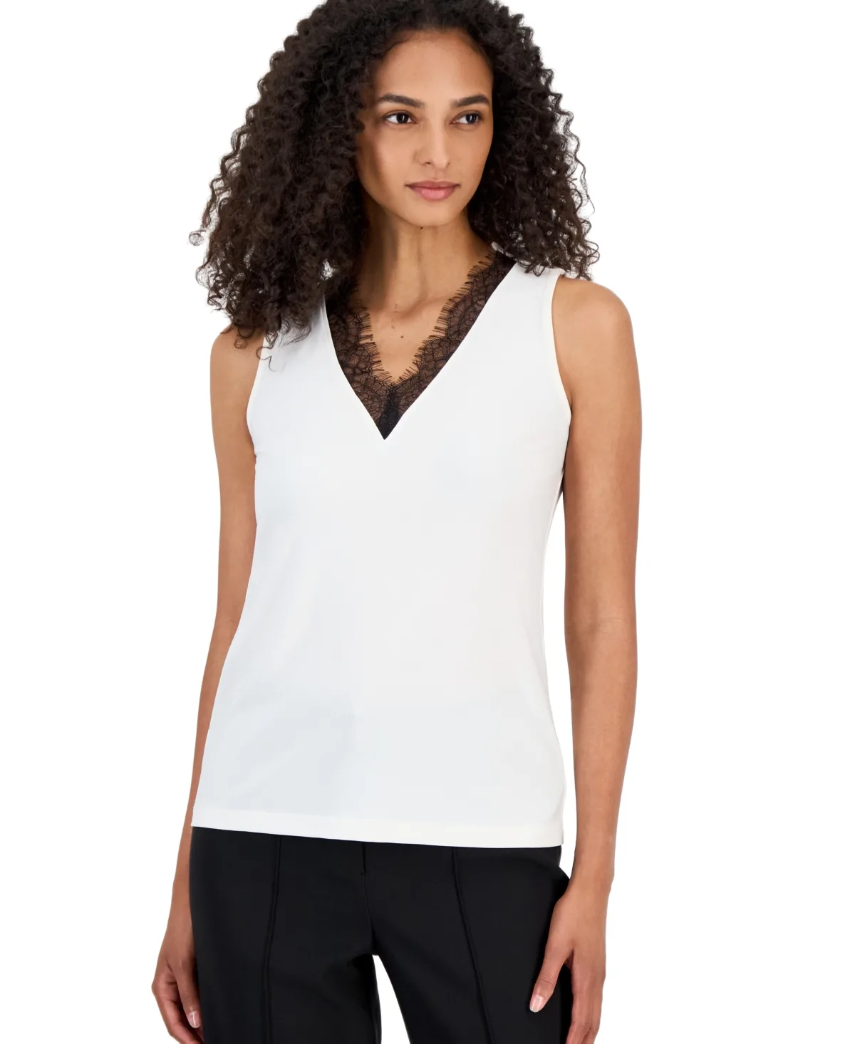 Anne Klein V-Neck Lace Trim Tank by Anne Klein