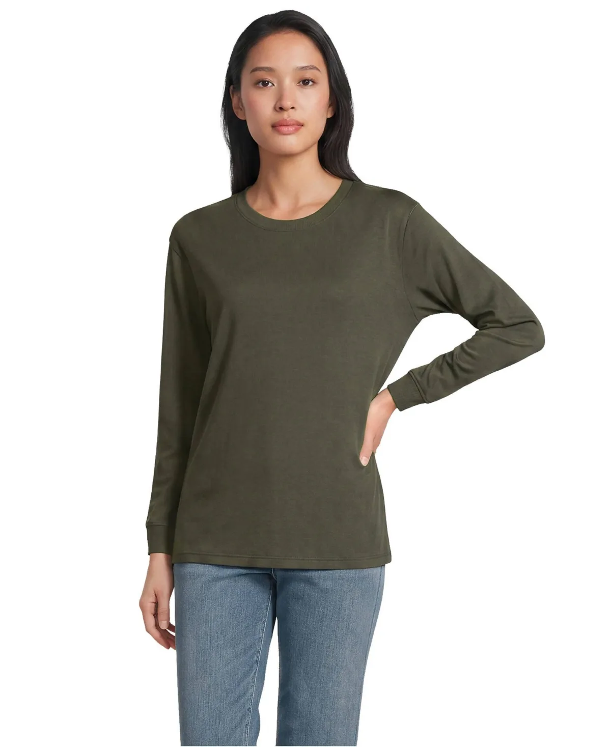 Lands' End Cotton Relaxed Long Sleeve Crew Neck by Lands' End