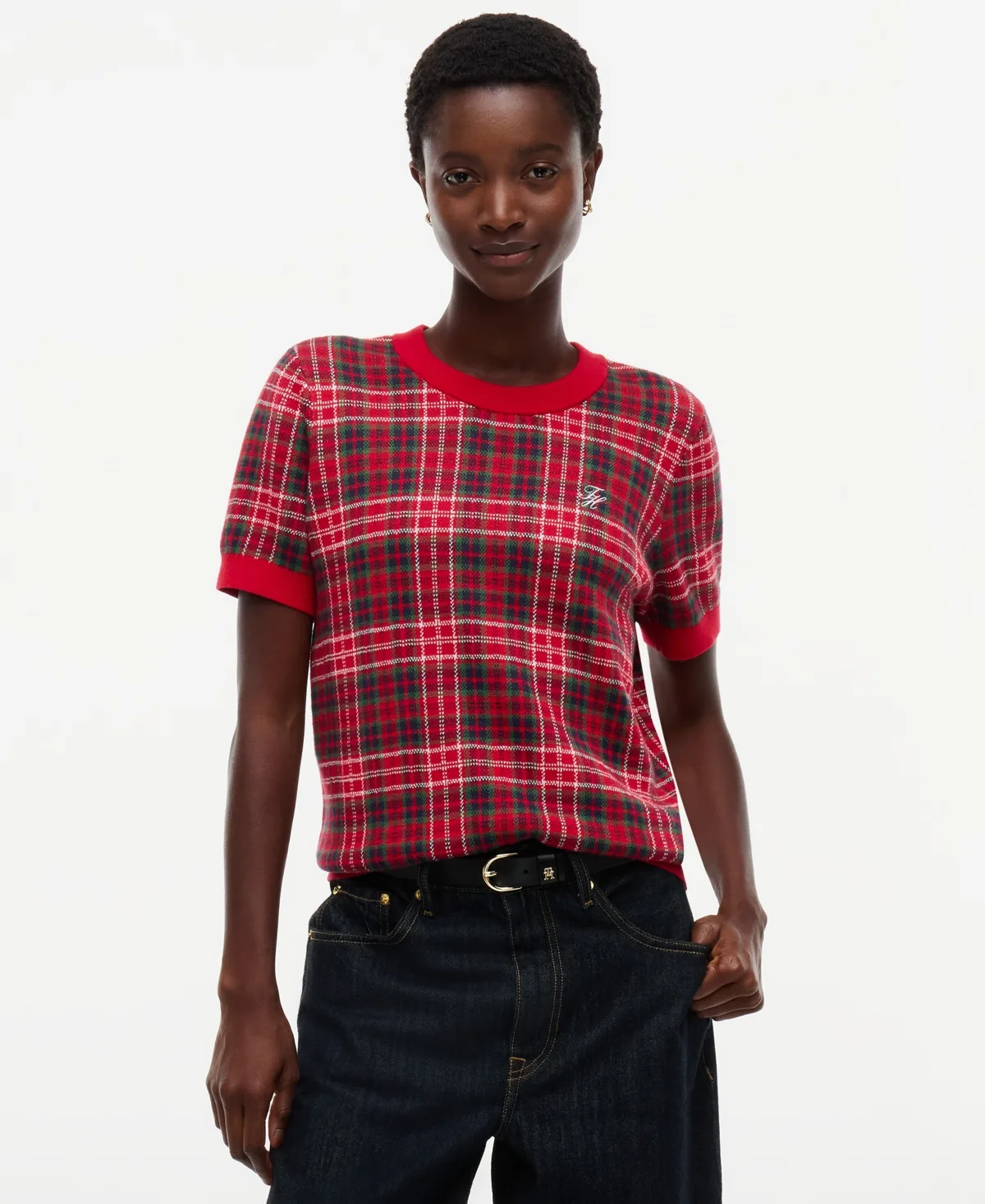 Tommy Hilfiger Jacquard Tartan Short-Sleeve Sweater by Tommy Hilfiger